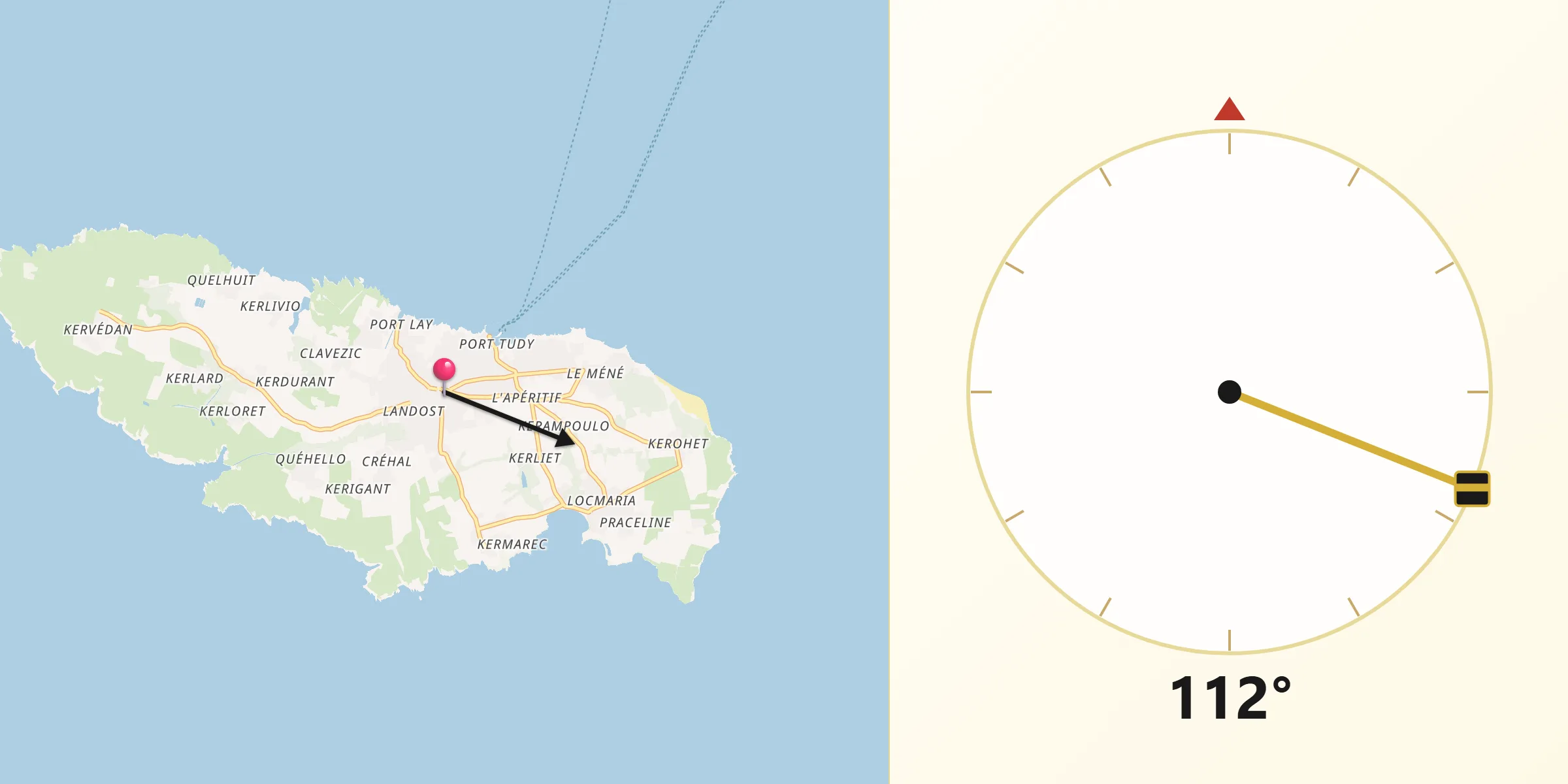 Direction vers la Qibla depuis Groix