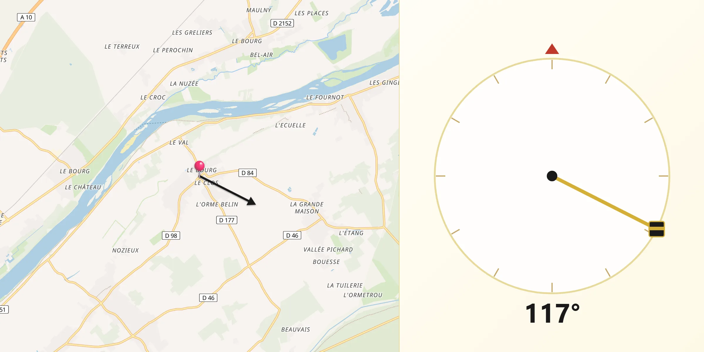 Direction vers la Qibla depuis Montlivault