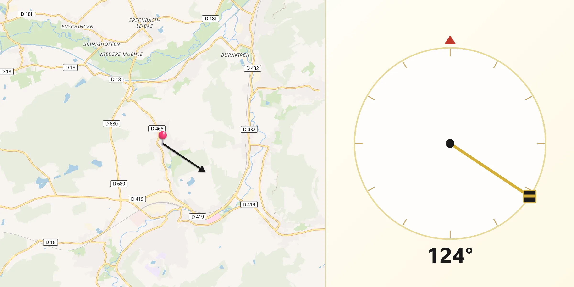 Direction vers la Qibla depuis Aspach
