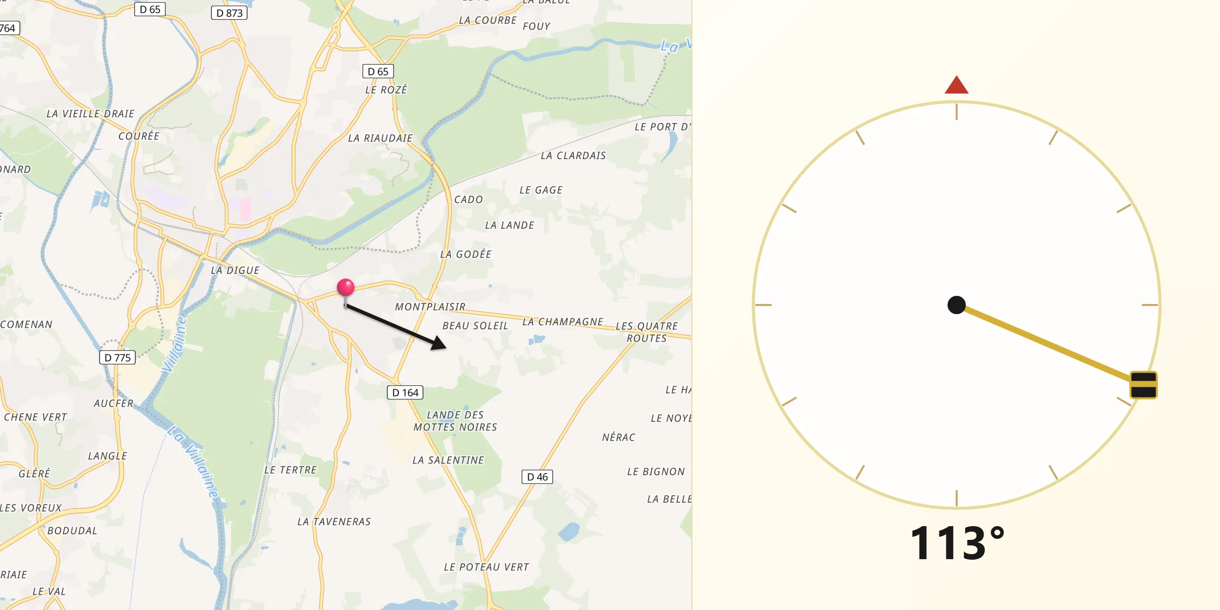 Direction vers la Qibla depuis Saint-Nicolas-de-Redon