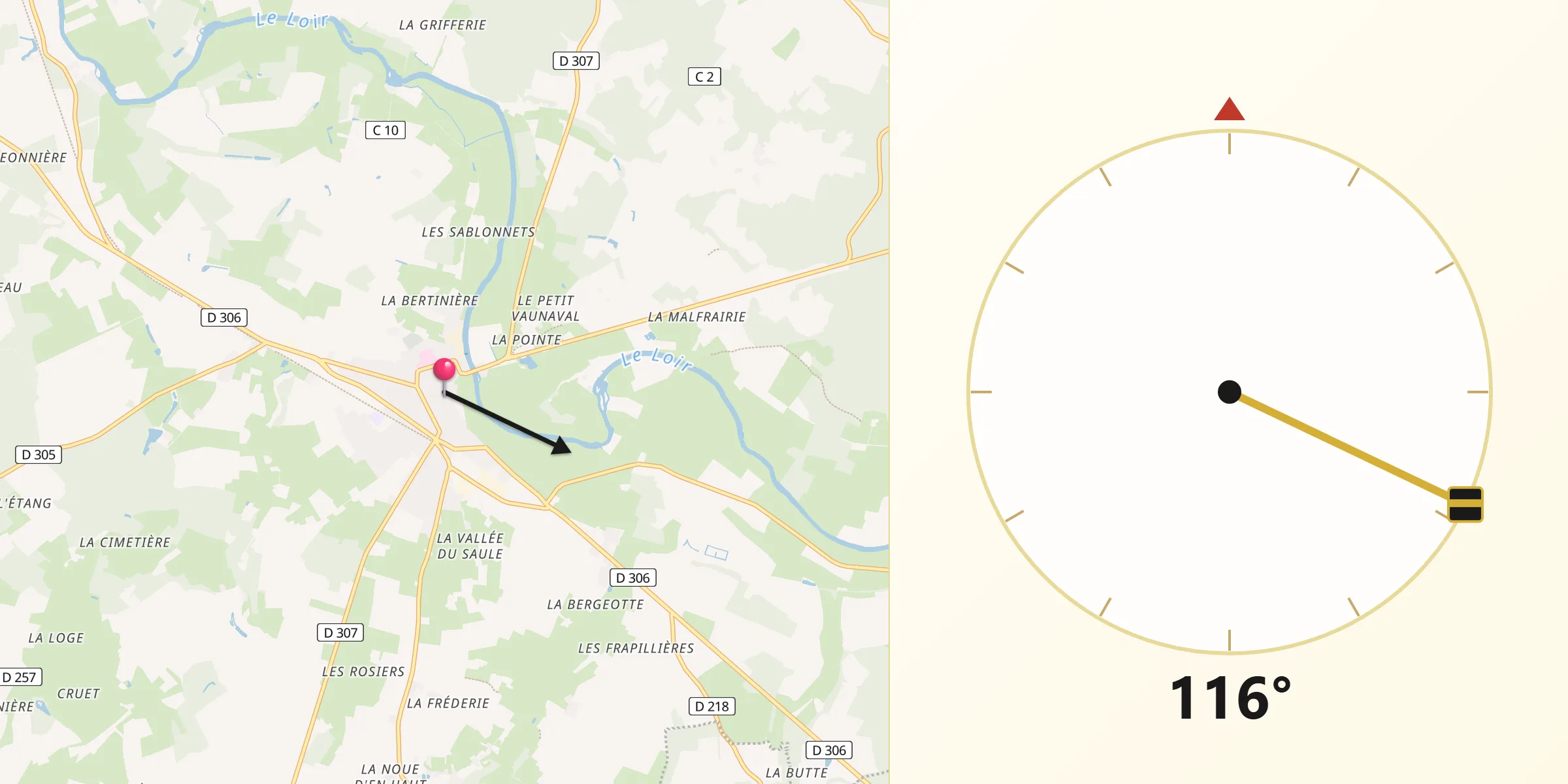 Direction vers la Qibla depuis Le Lude