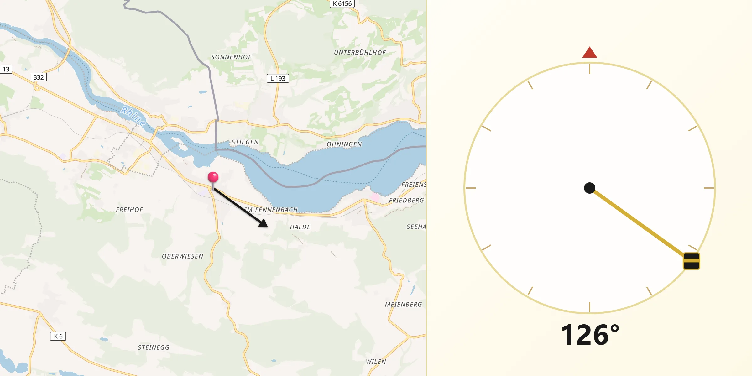 Direction vers la Qibla depuis Eschenz