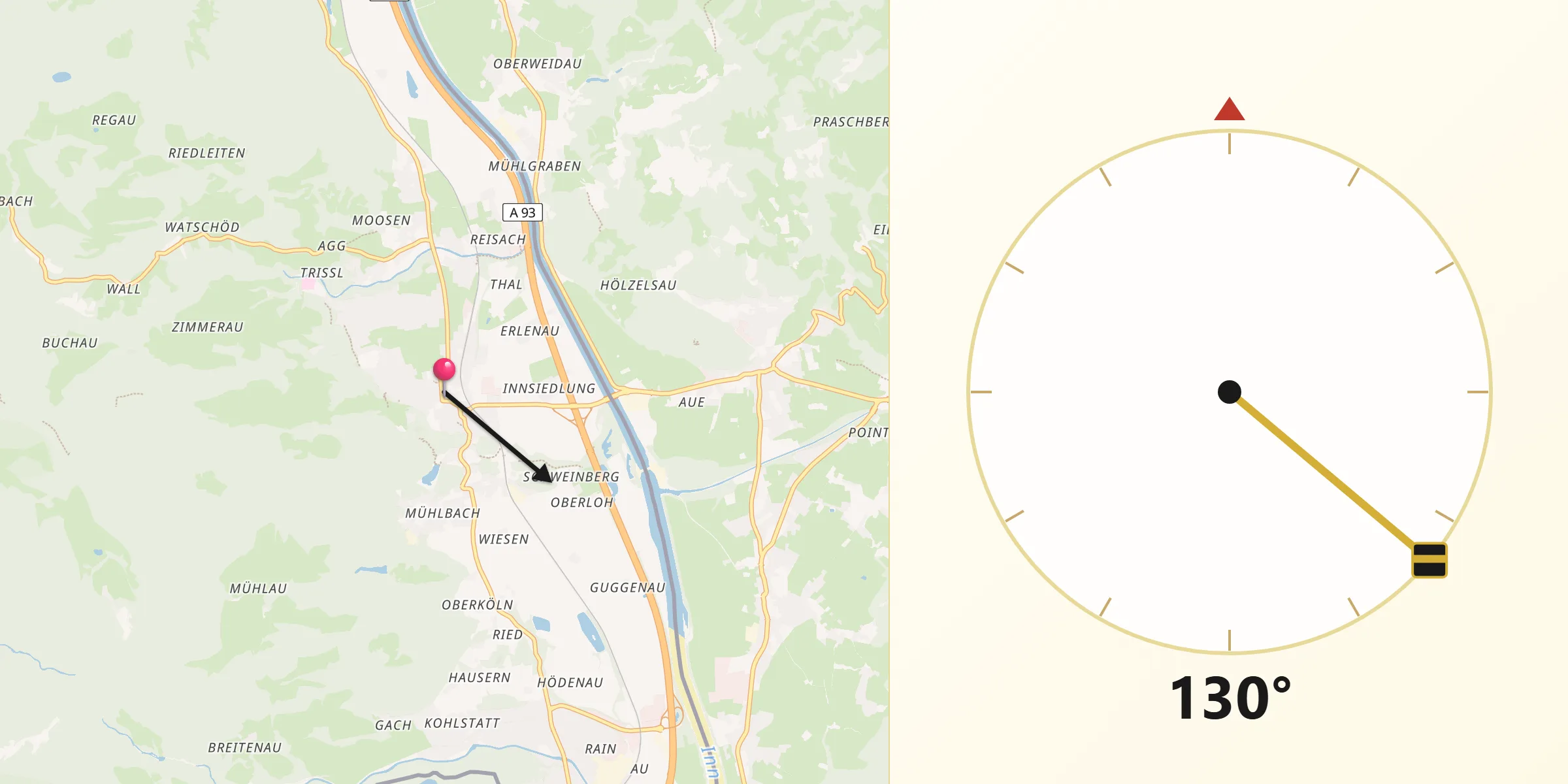 Qibla-Richtung von Oberaudorf