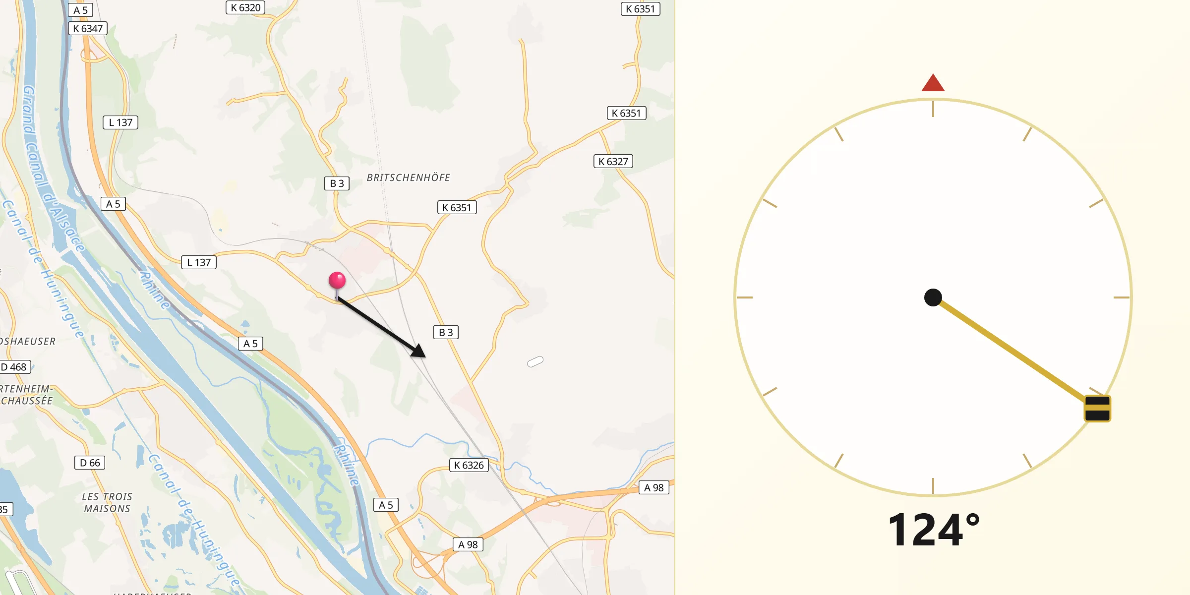 Qibla-Richtung von Efringen-Kirchen