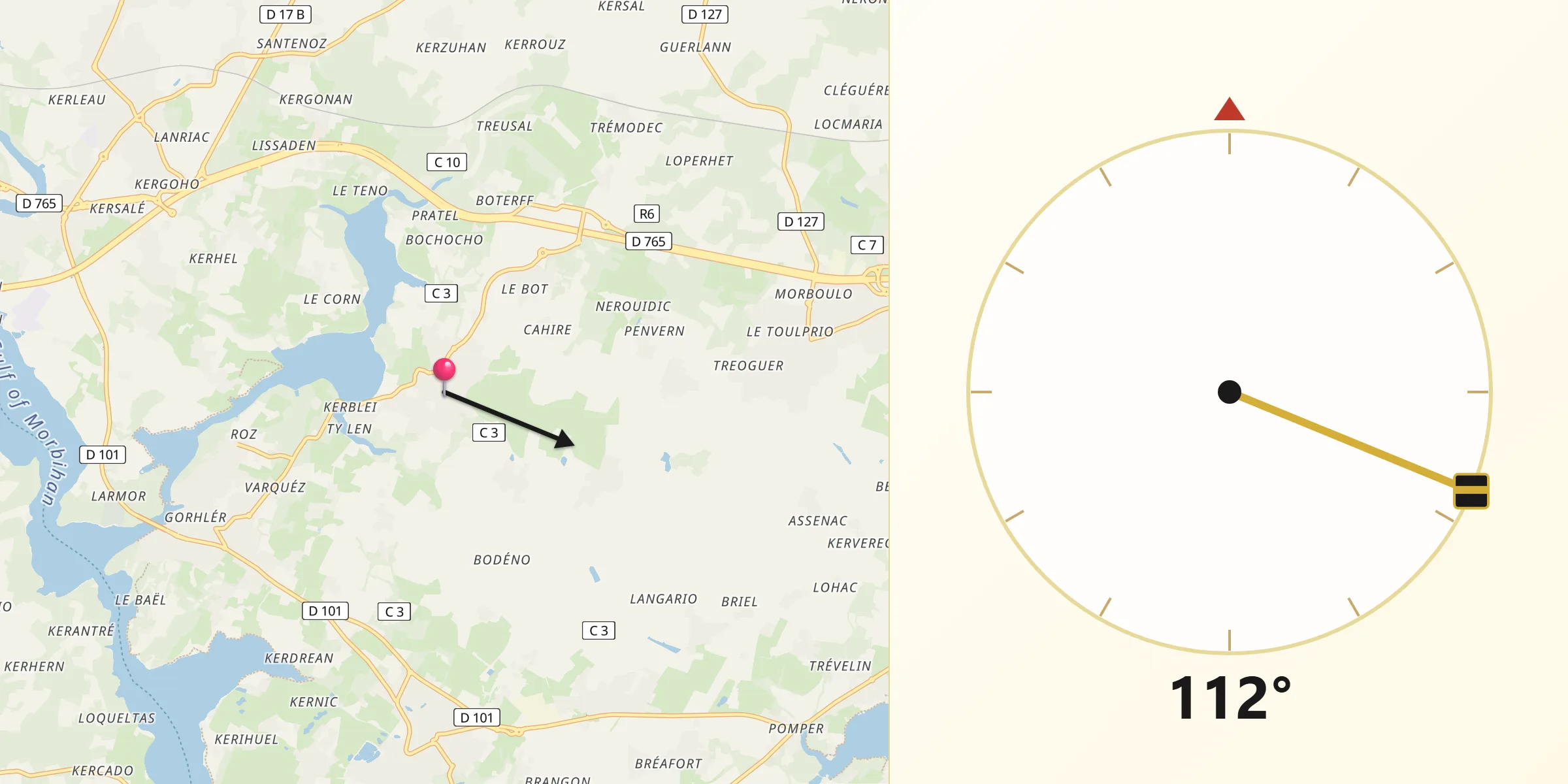 Direction vers la Qibla depuis Plougoumelen
