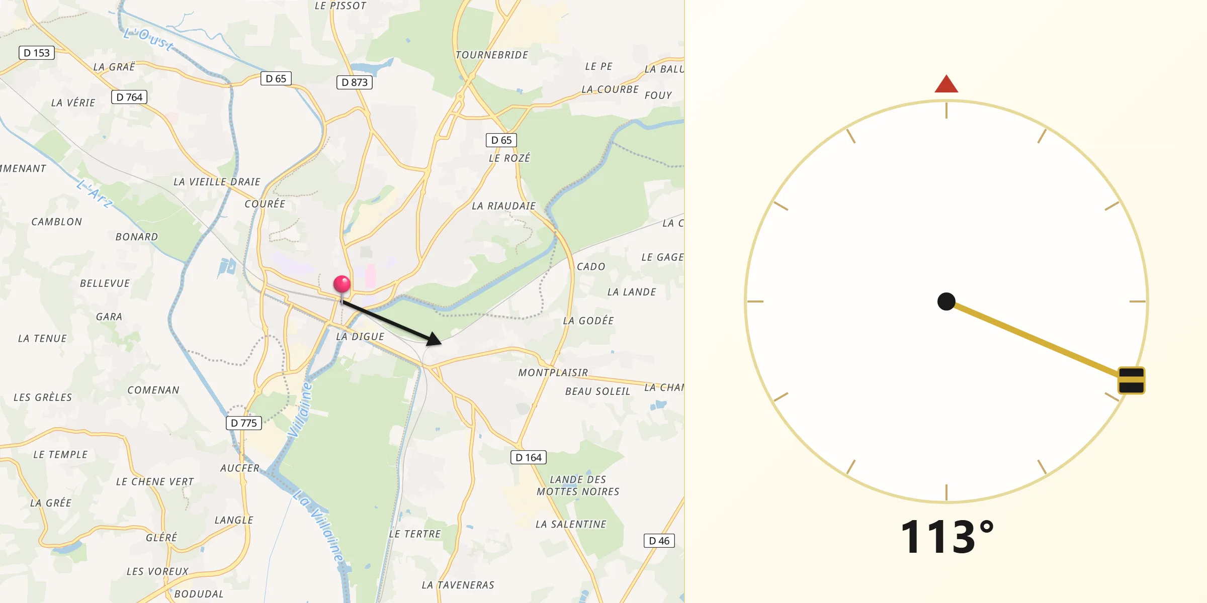 Direction vers la Qibla depuis Redon