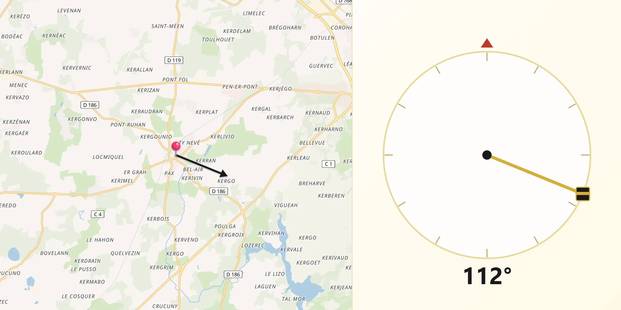Direction vers la Qibla depuis Ploemel