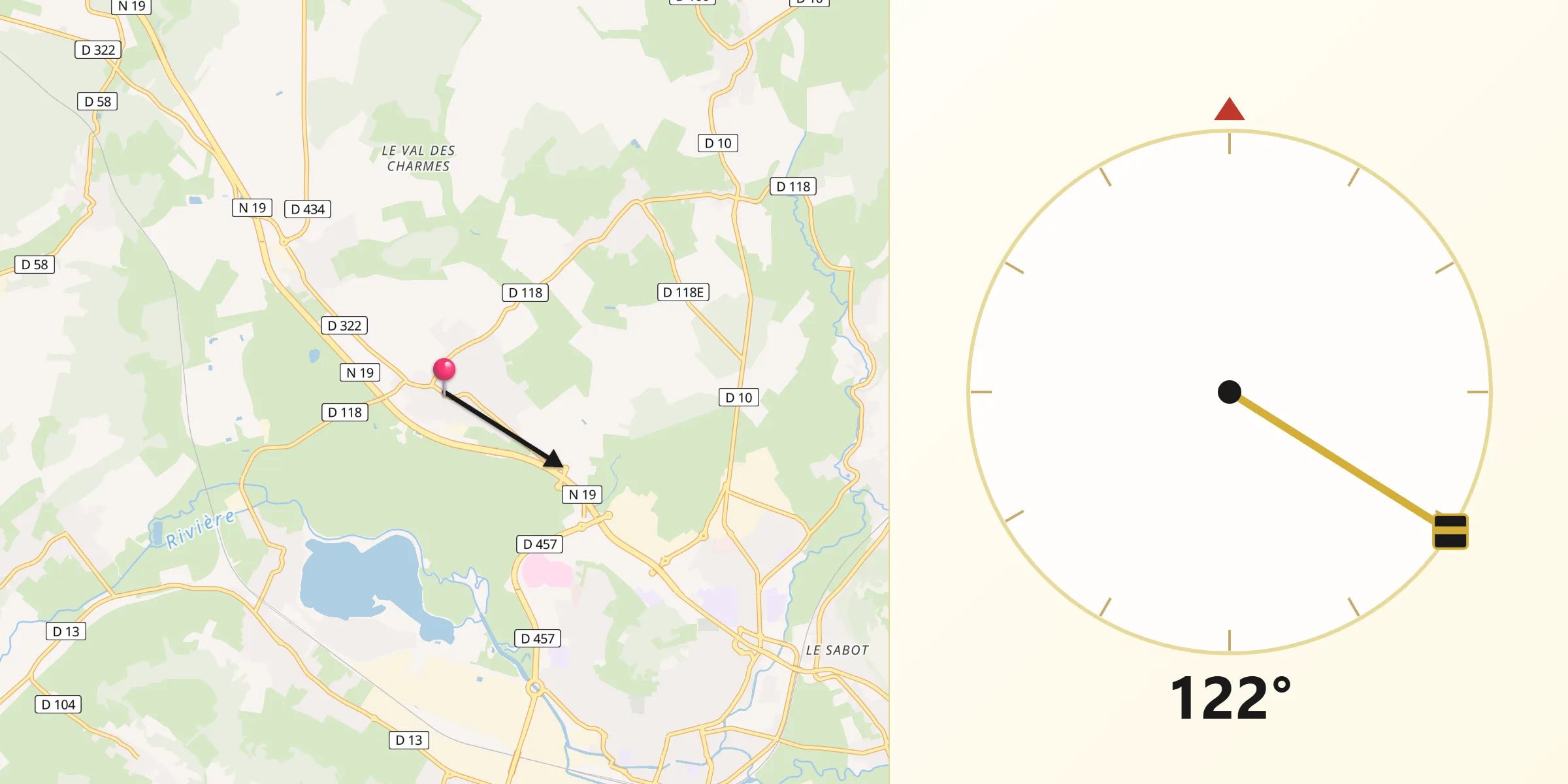 Direction vers la Qibla depuis Pusey