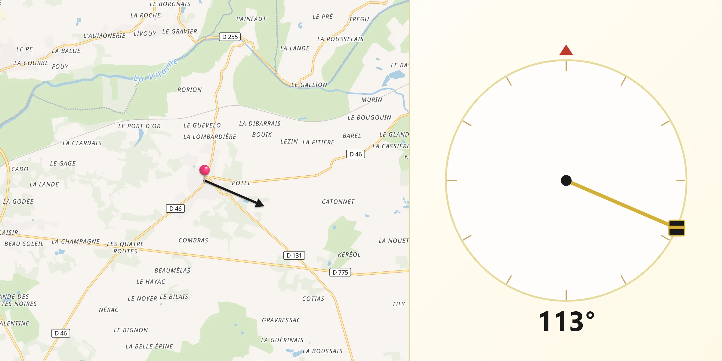 Direction vers la Qibla depuis Avessac