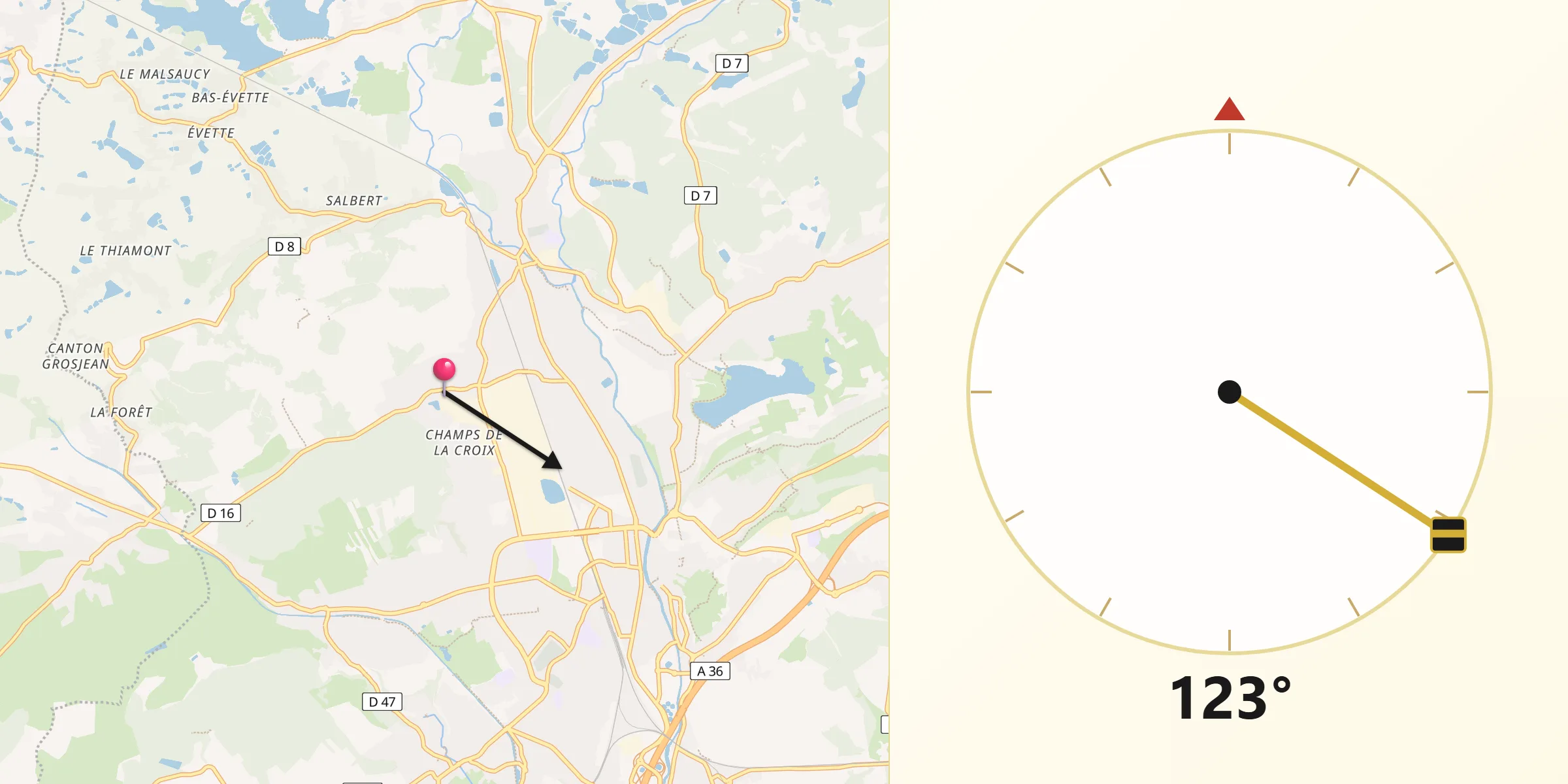 Direction vers la Qibla depuis Cravanche