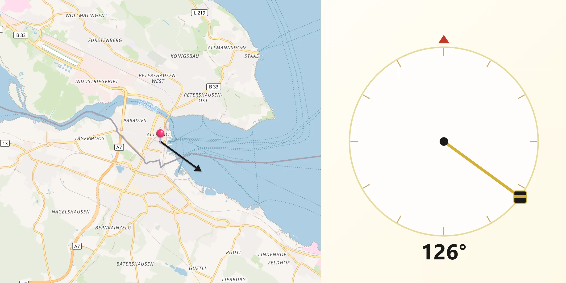 Qibla-Richtung von Konstanz