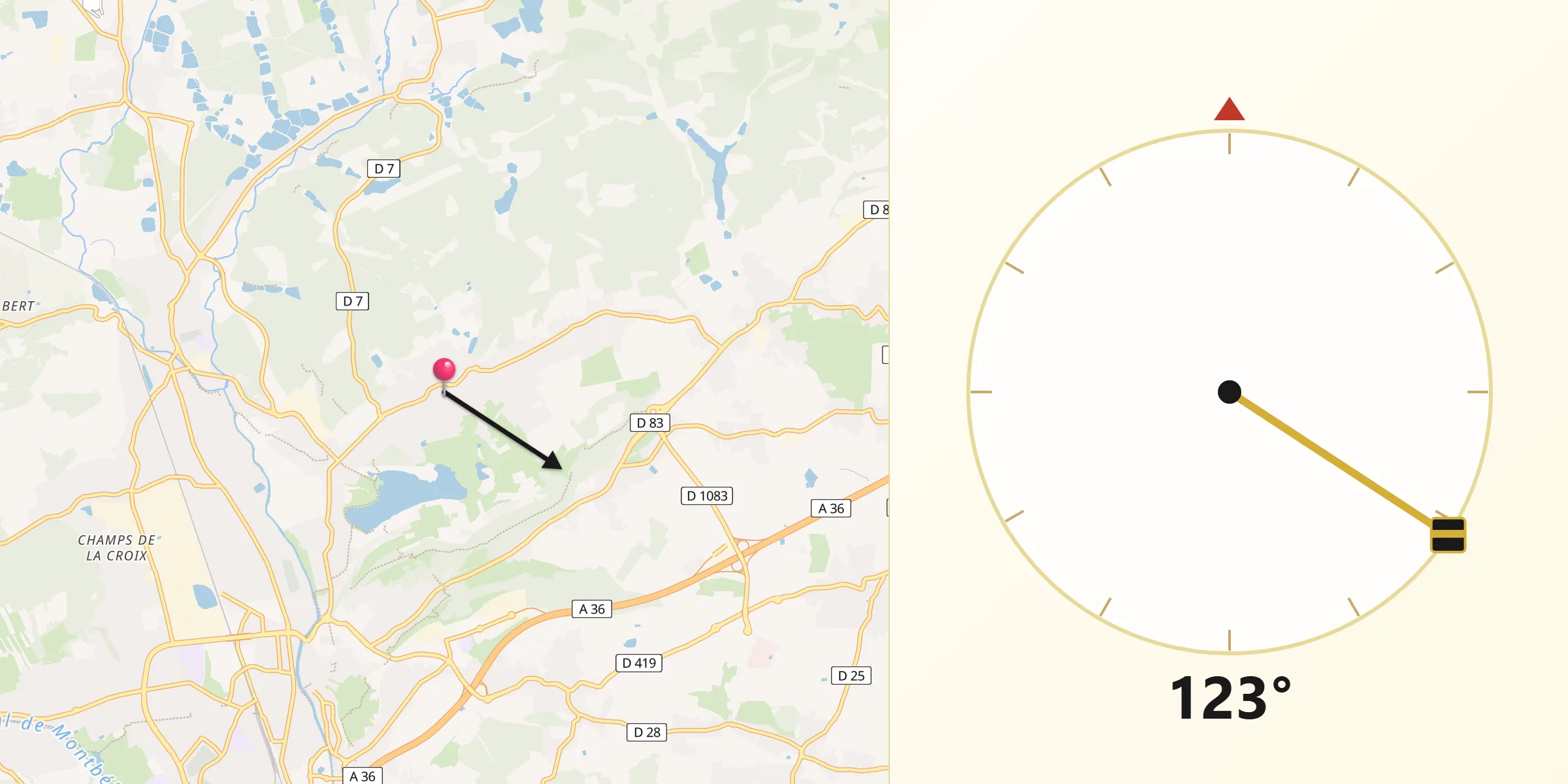 Direction vers la Qibla depuis Offemont