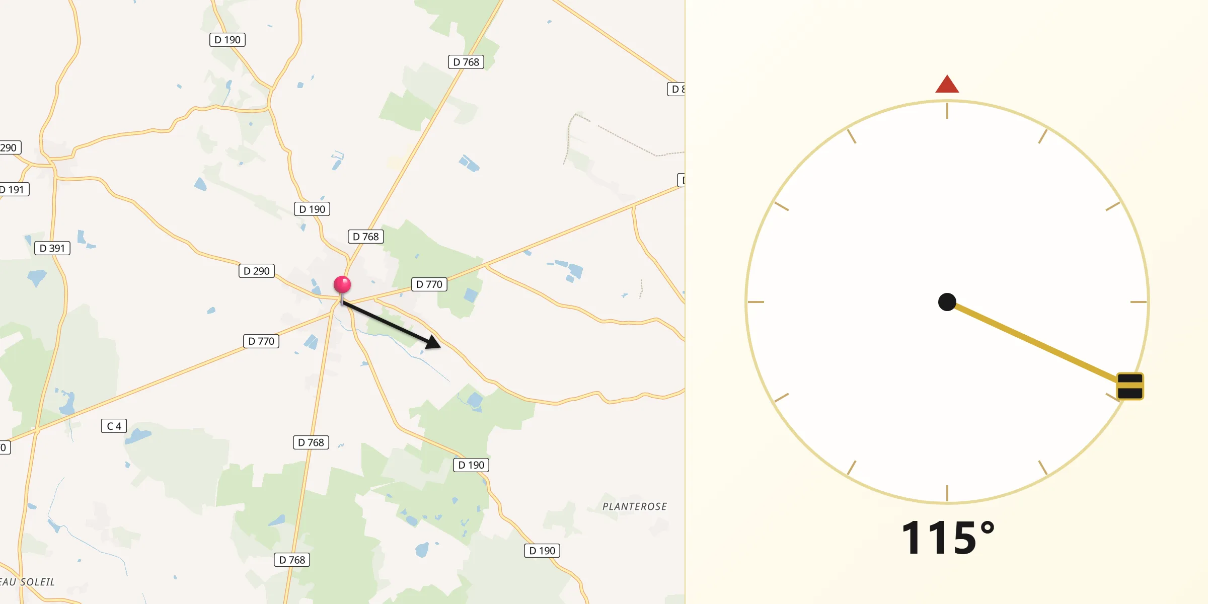 Direction vers la Qibla depuis Champigné