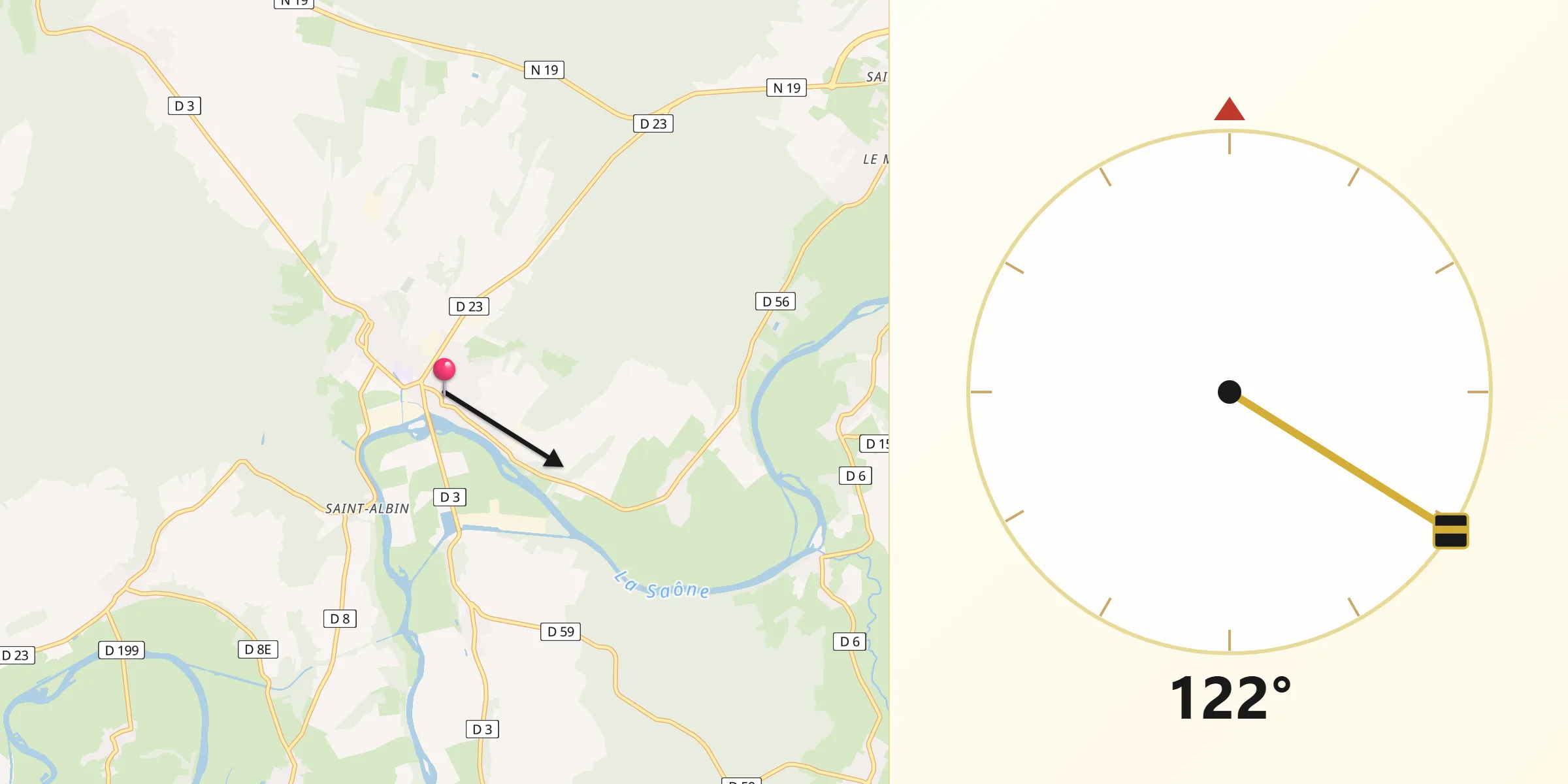 Direction vers la Qibla depuis Scey-sur-Saône-et-Saint-Albin