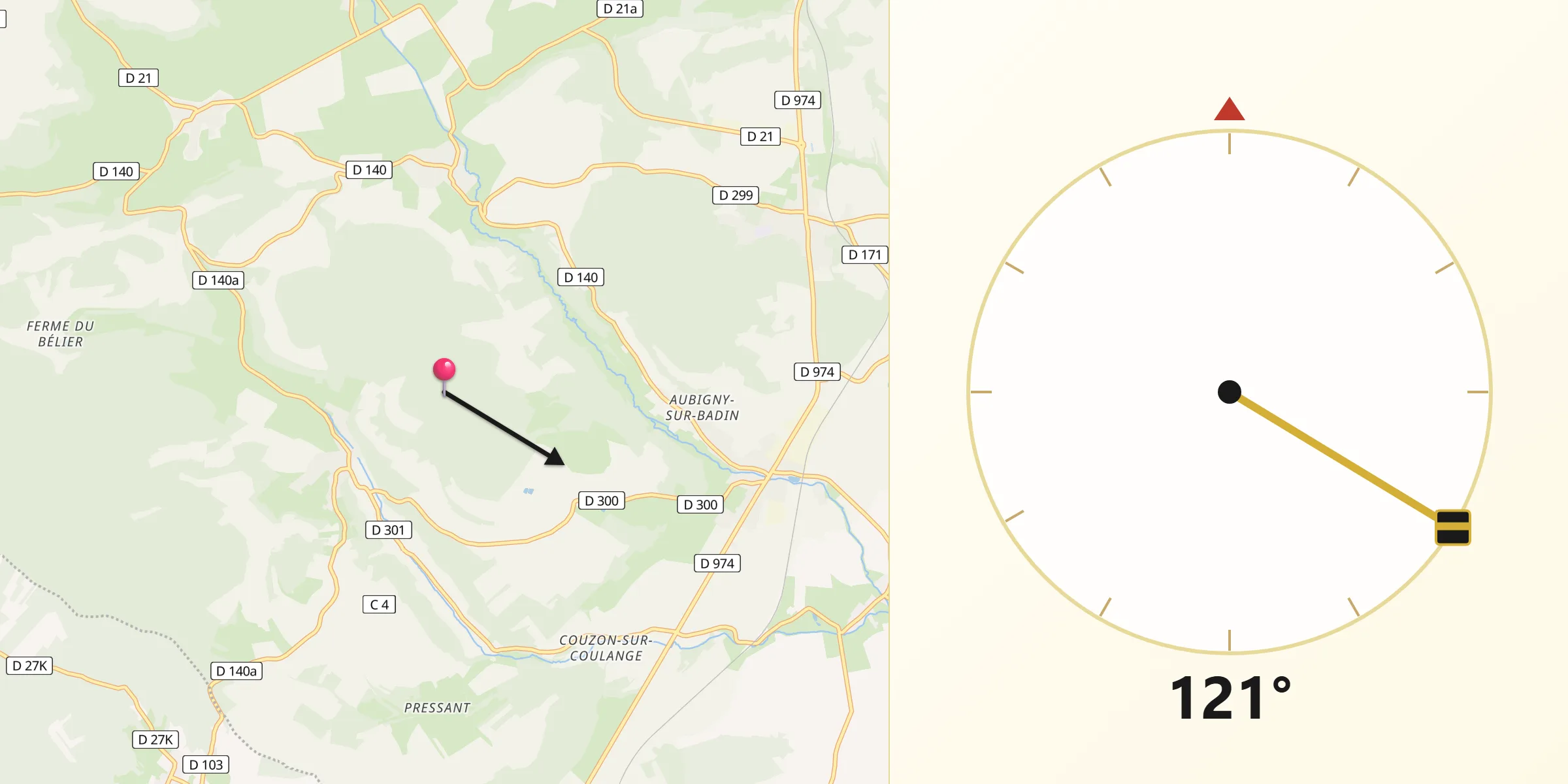 Direction vers la Qibla depuis Le Montsaugeonnais