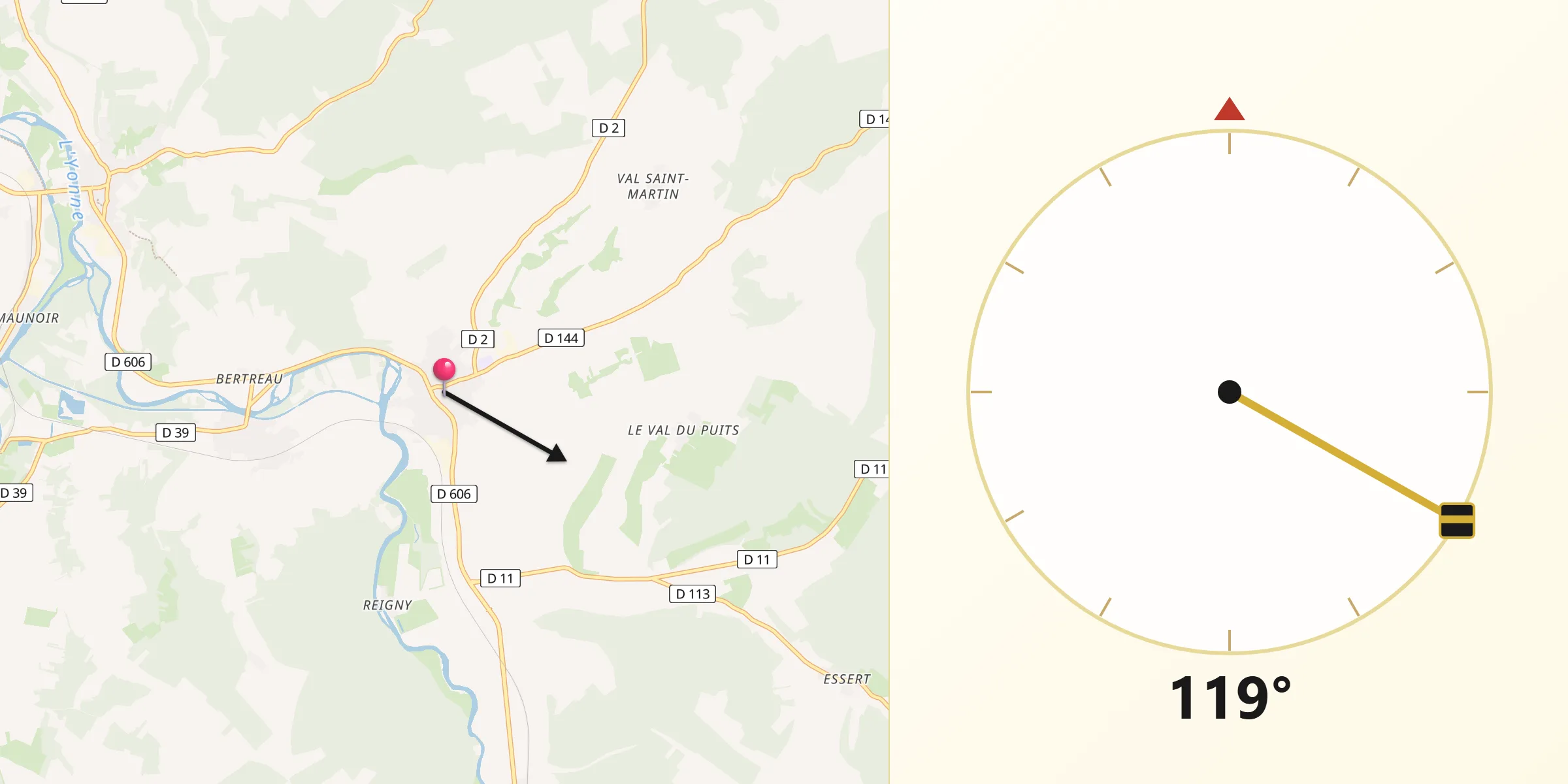 Direction vers la Qibla depuis Vermenton