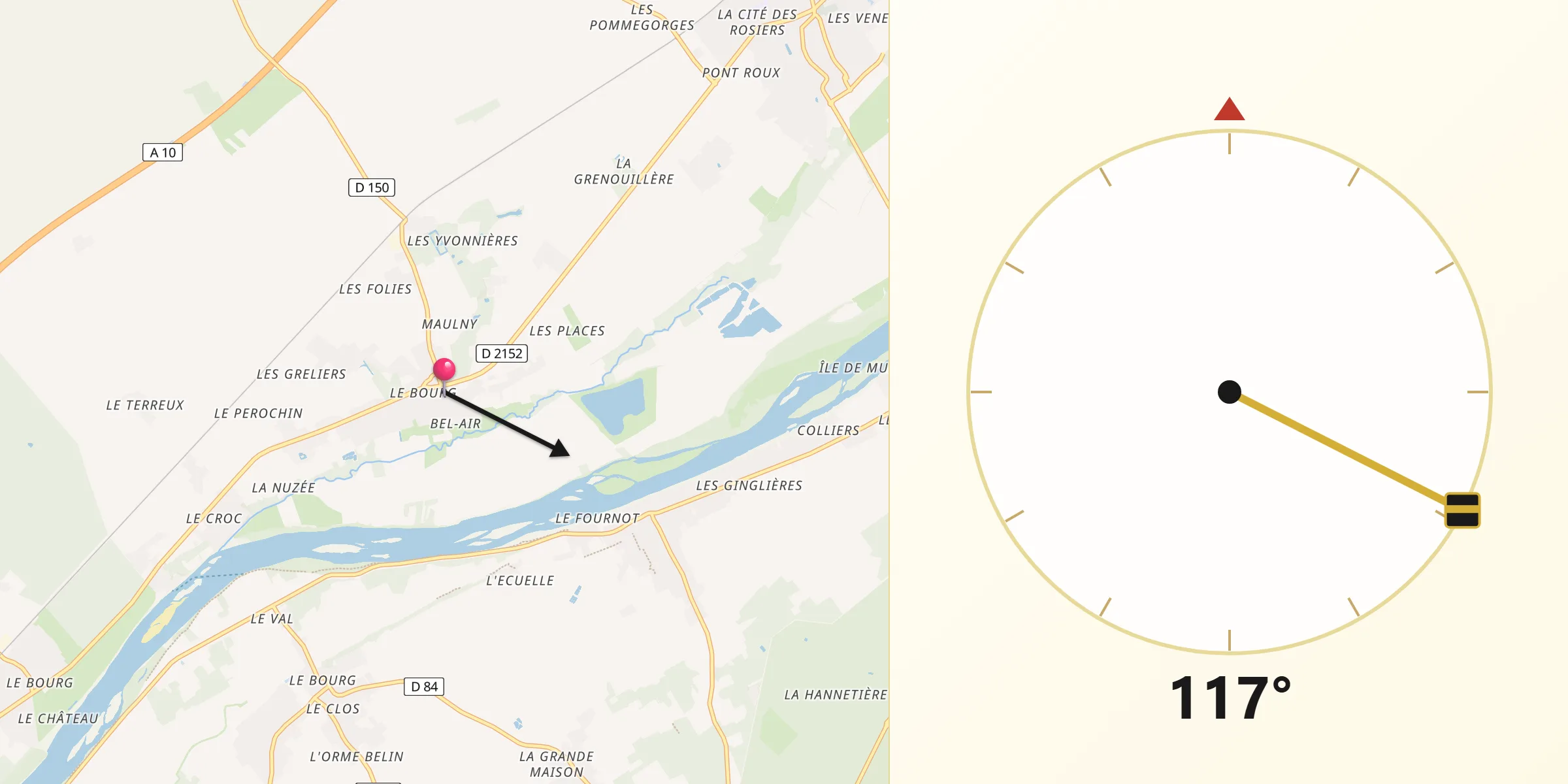 Direction vers la Qibla depuis Suèvres