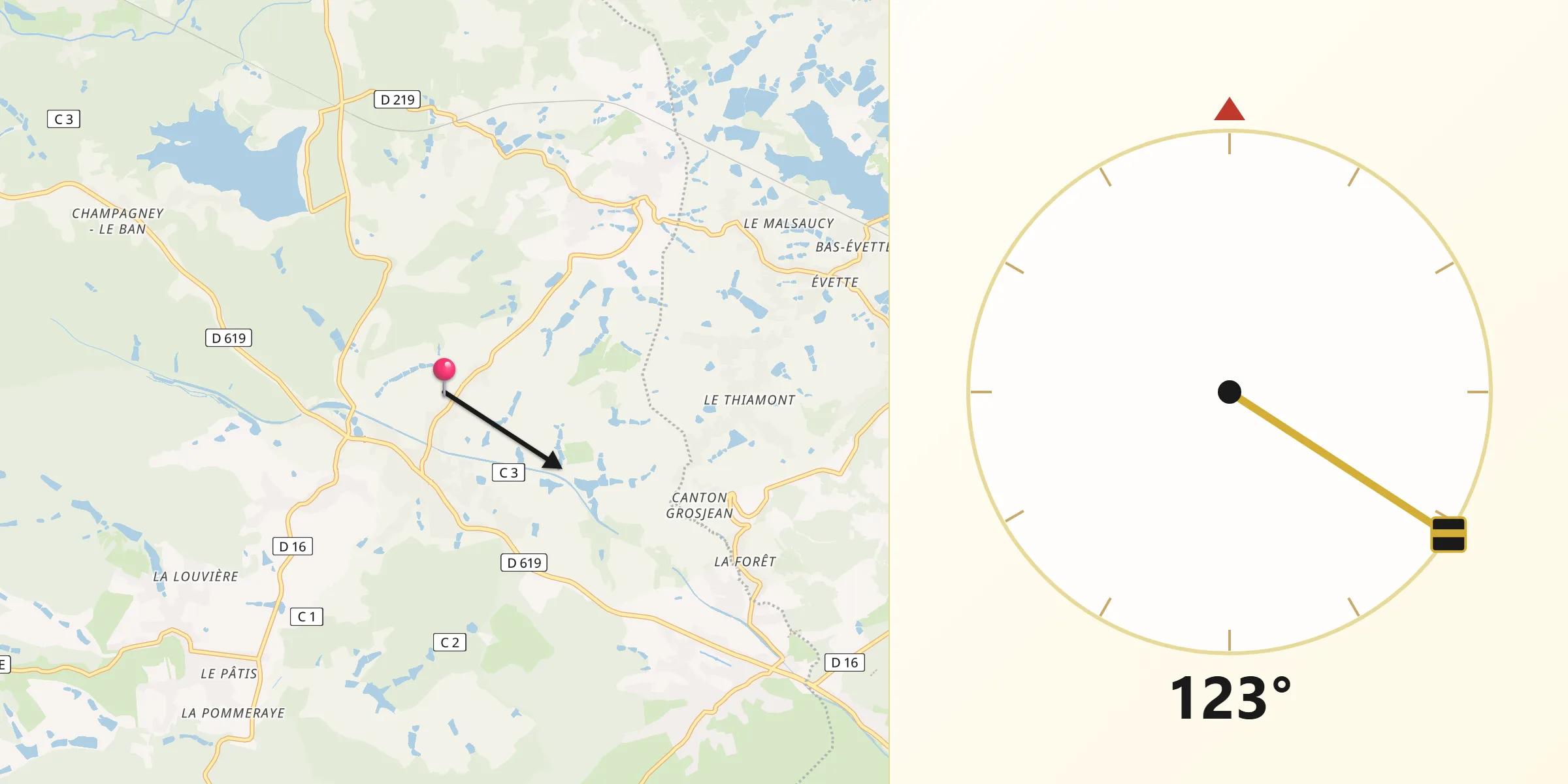 Direction vers la Qibla depuis Frahier-et-Chatebier
