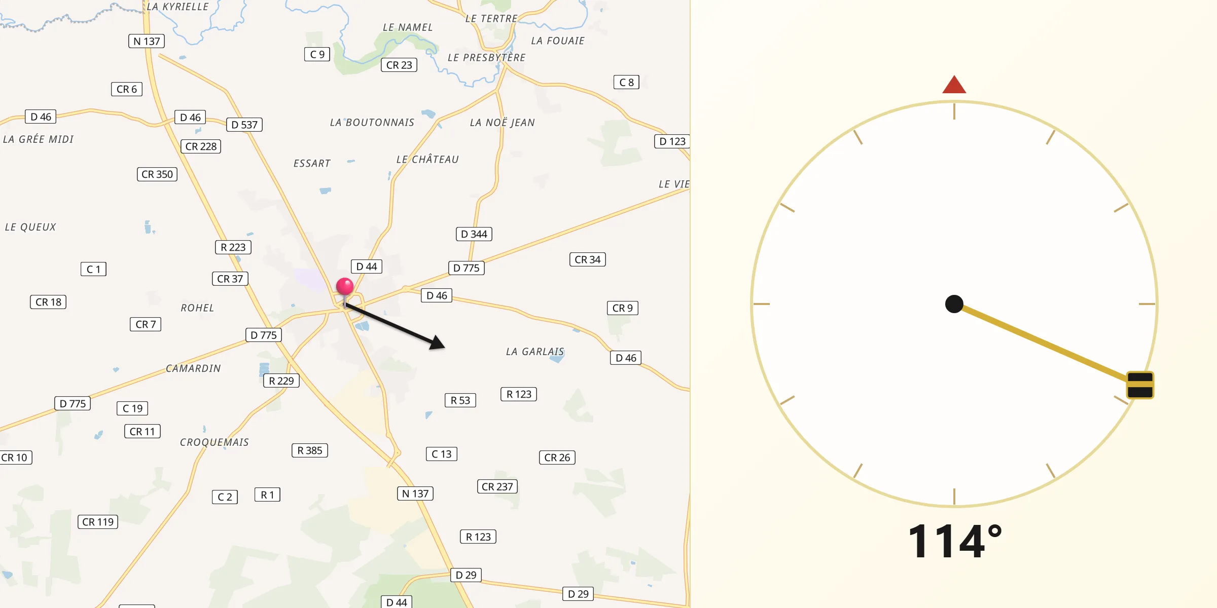 Direction vers la Qibla depuis Derval