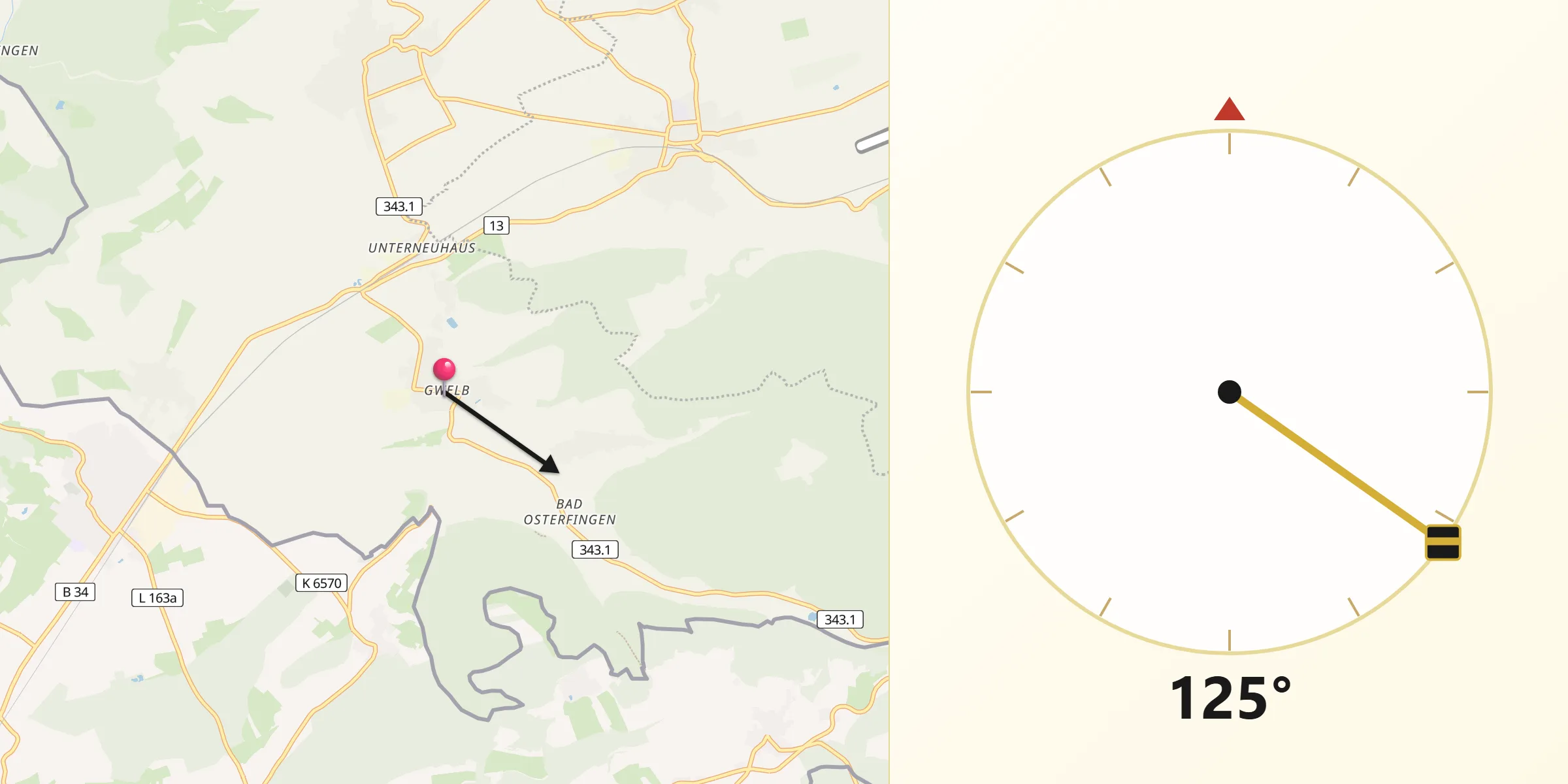 Direction vers la Qibla depuis Wilchingen