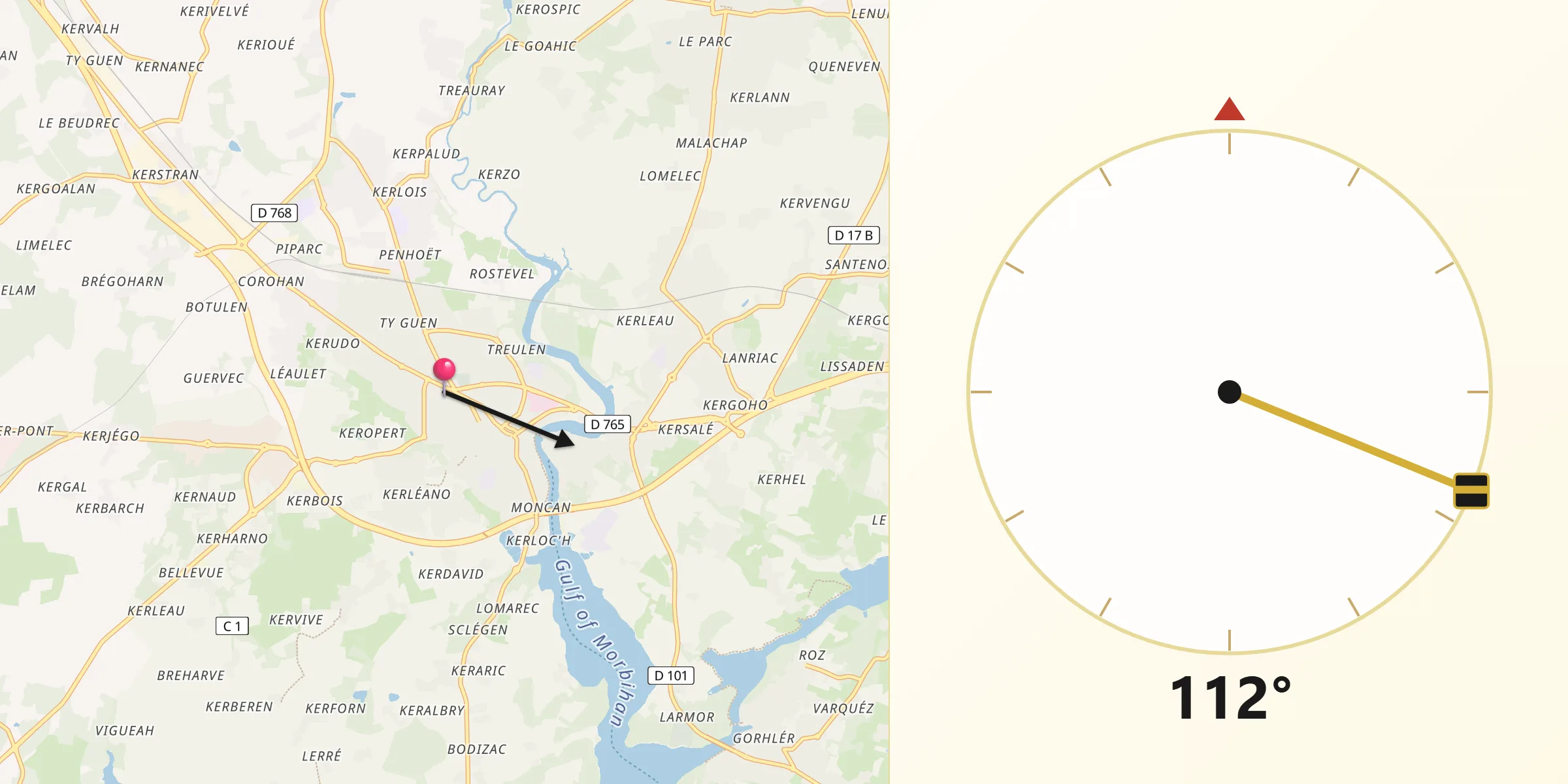 Direction vers la Qibla depuis Auray
