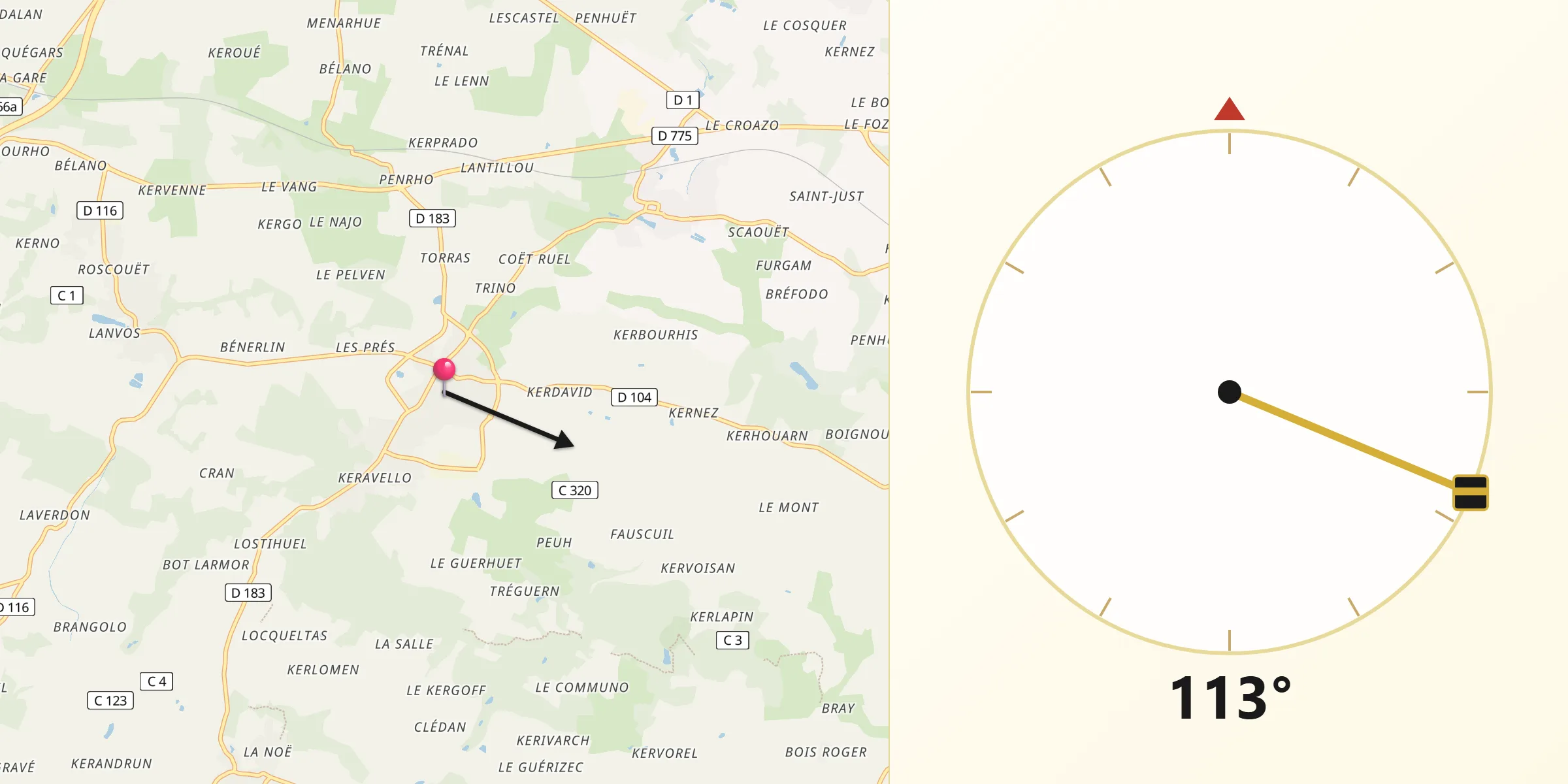 Direction vers la Qibla depuis Sulniac