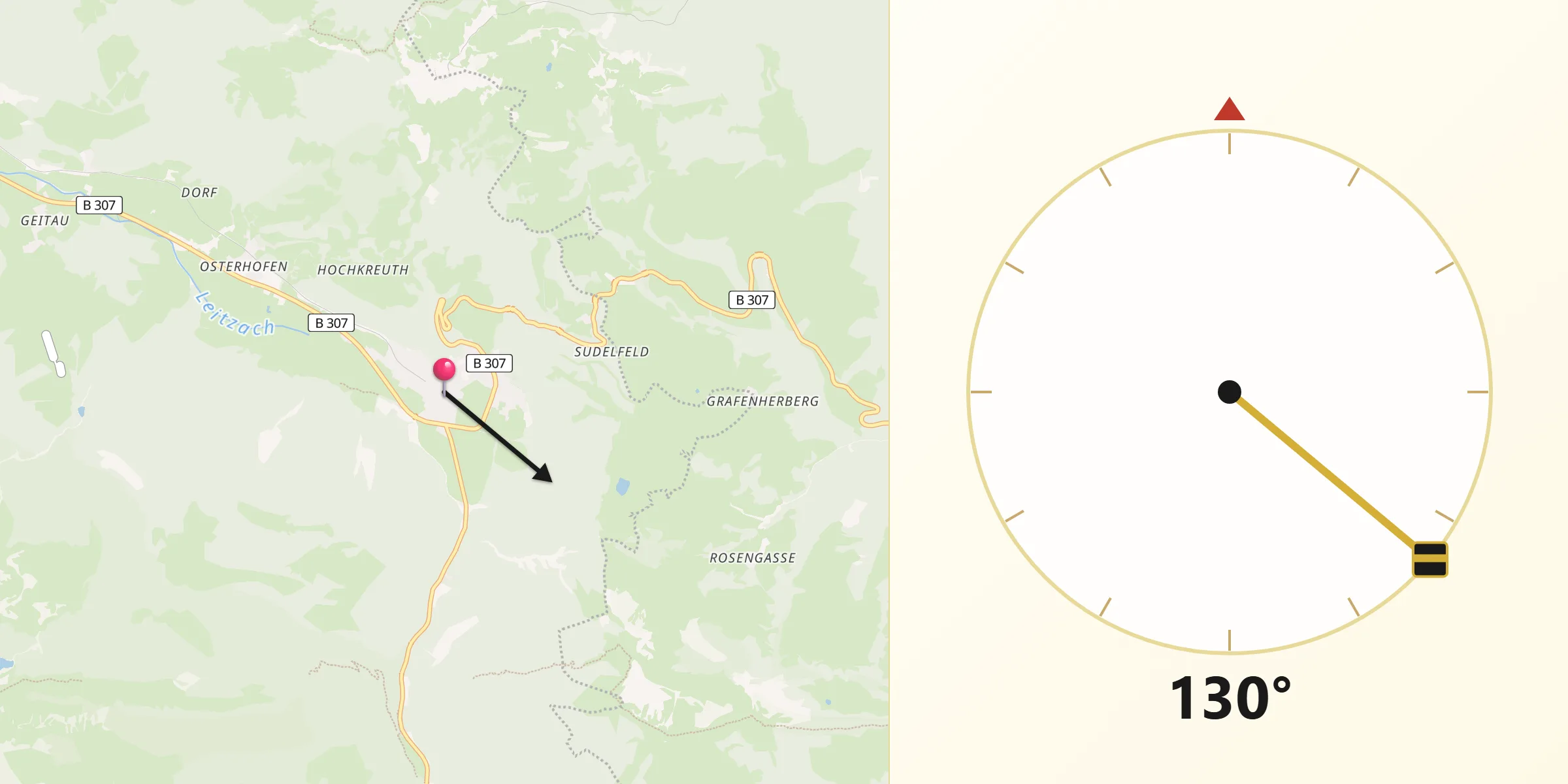 Qibla-Richtung von Bayrischzell