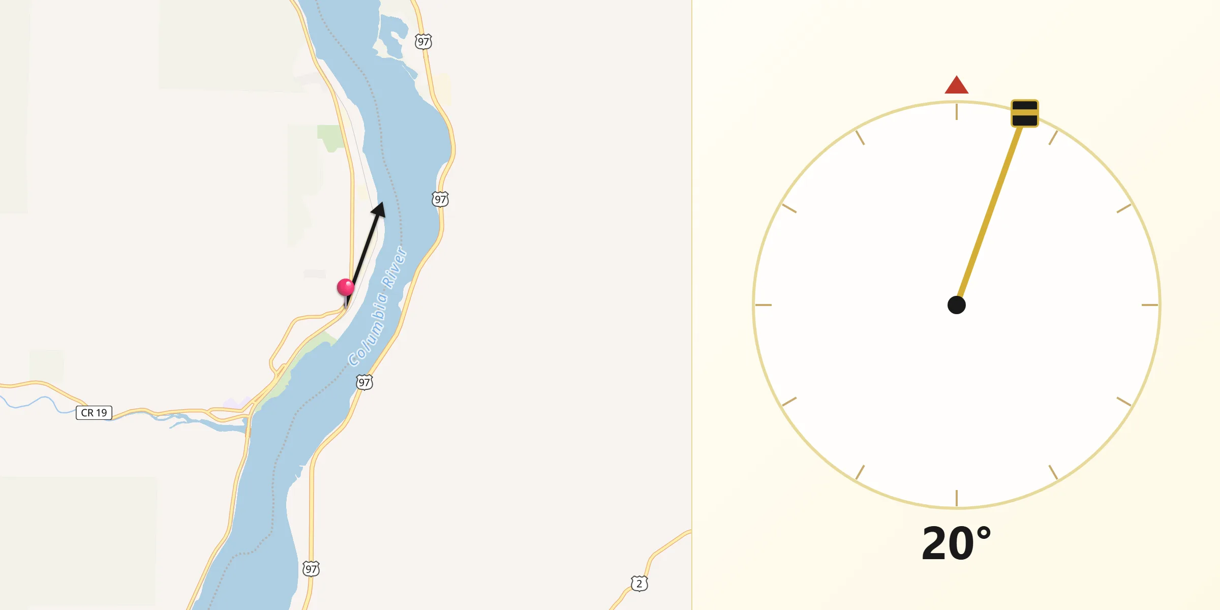 Qibla Direction from Entiat