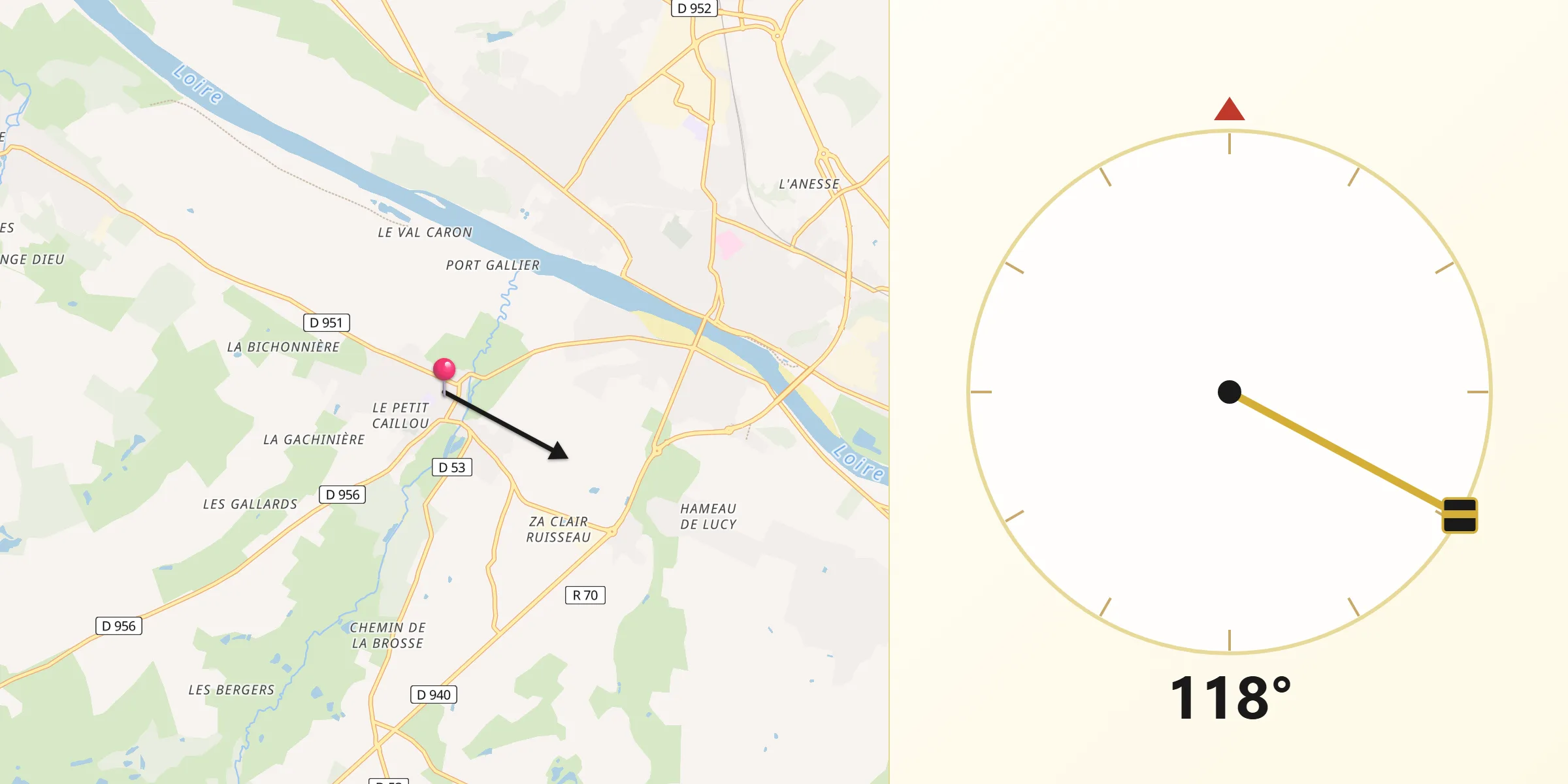 Direction vers la Qibla depuis Poilly-lez-Gien