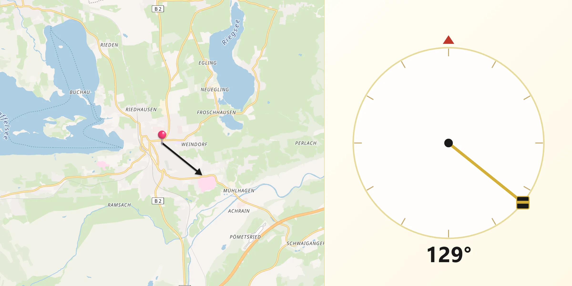 Qibla-Richtung von Murnau am Staffelsee
