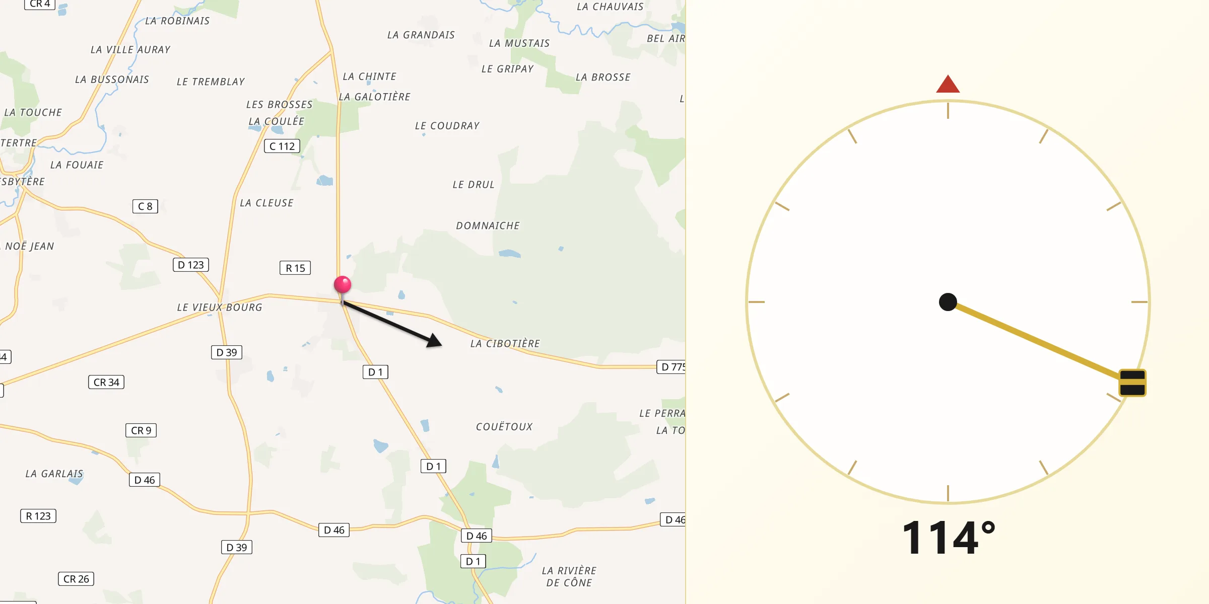 Direction vers la Qibla depuis Lusanger