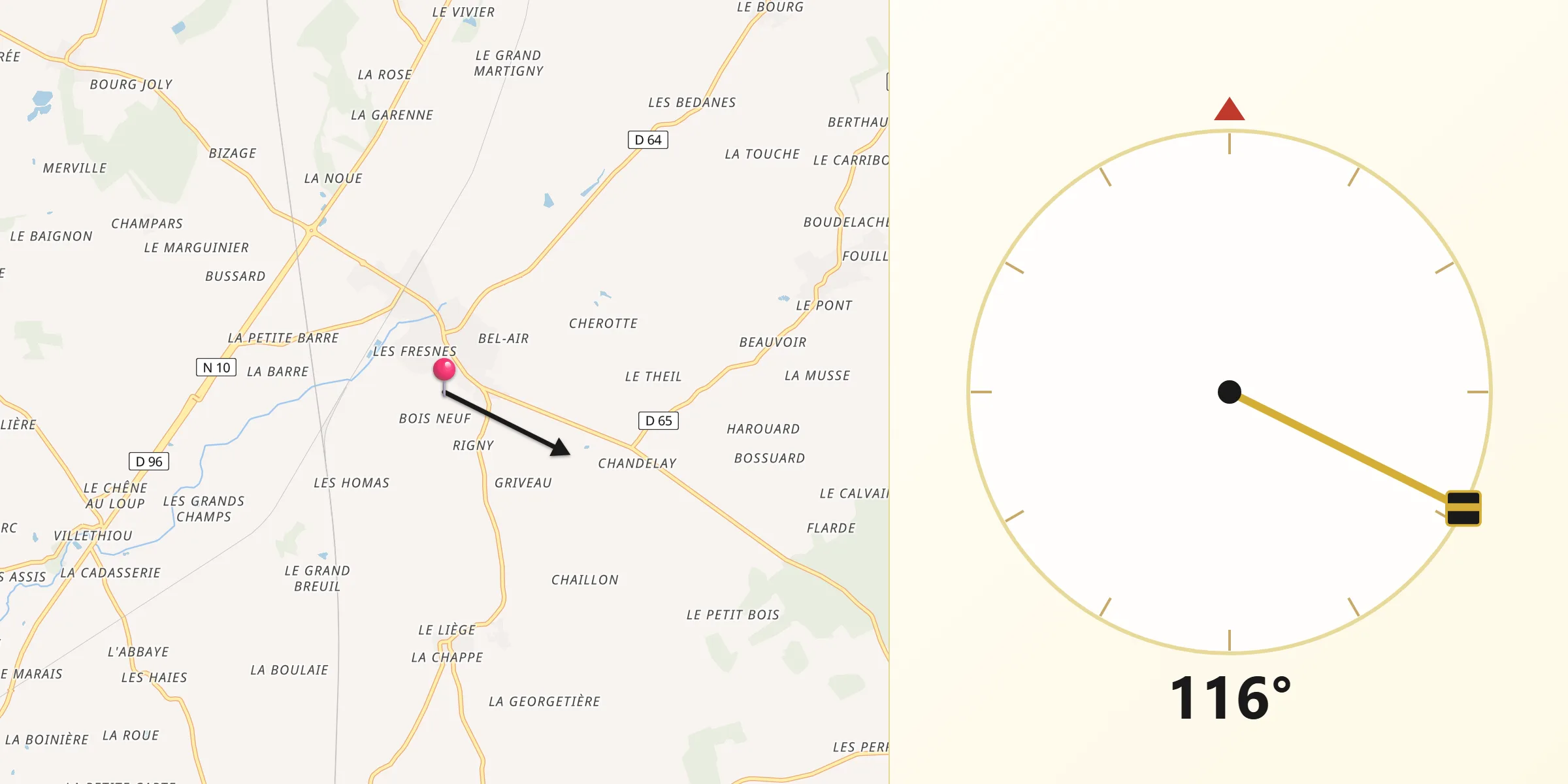 Direction vers la Qibla depuis Saint-Amand-Longpré