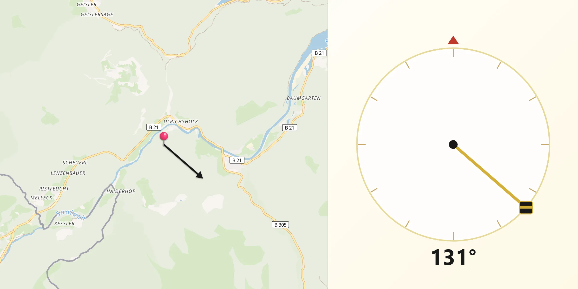 Qibla-Richtung von Schneizlreuth