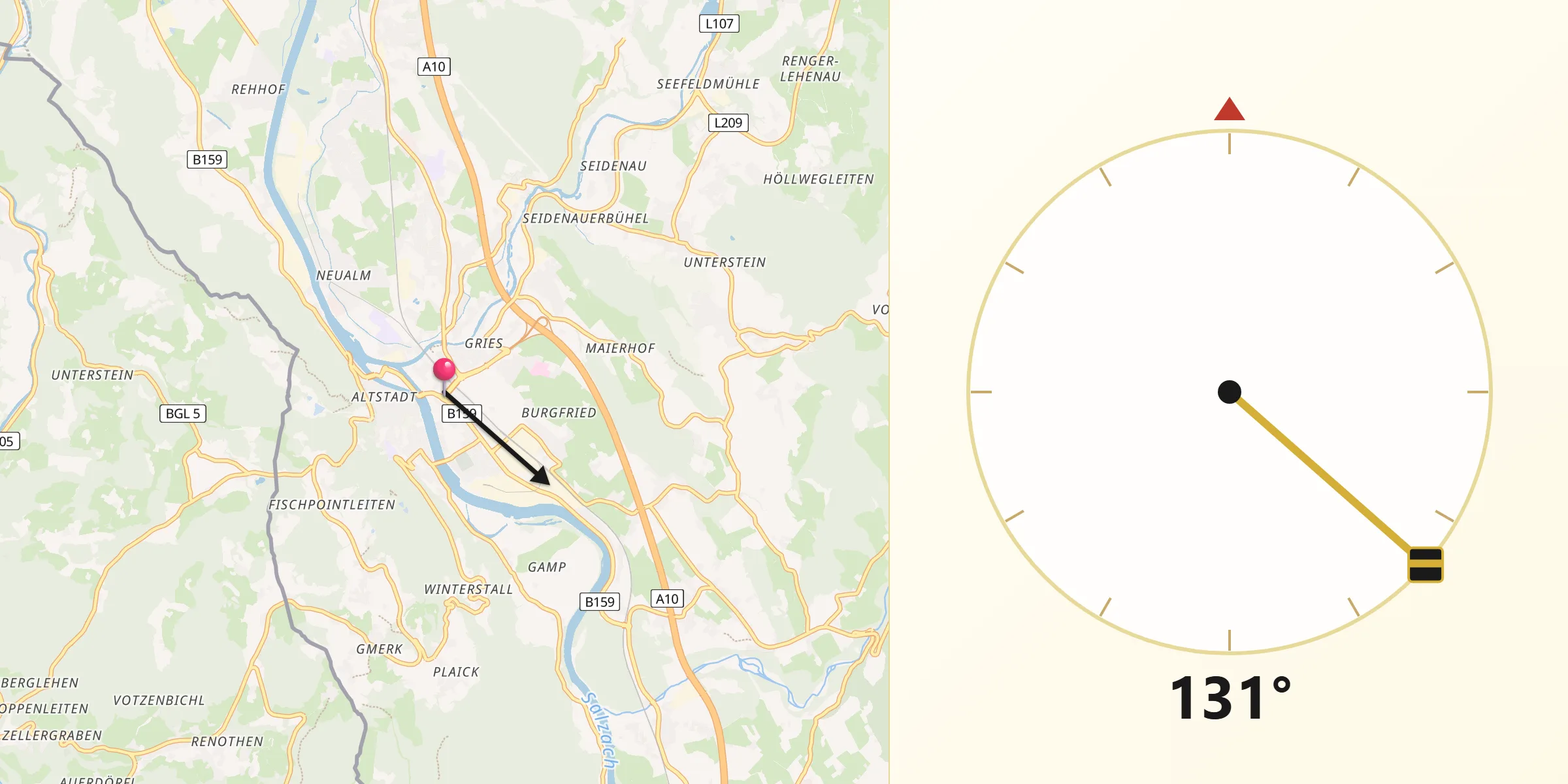 Qibla-Richtung von Hallein