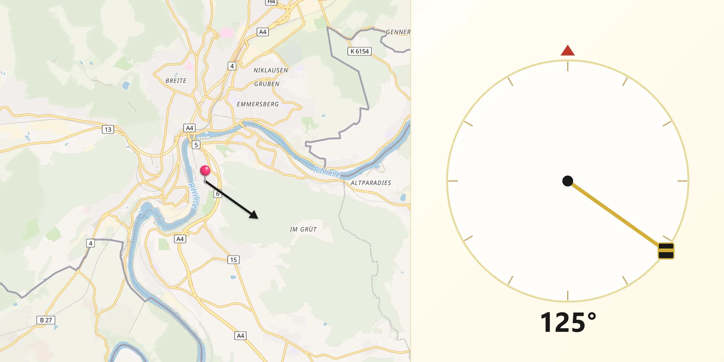 Direction vers la Qibla depuis Flurlingen