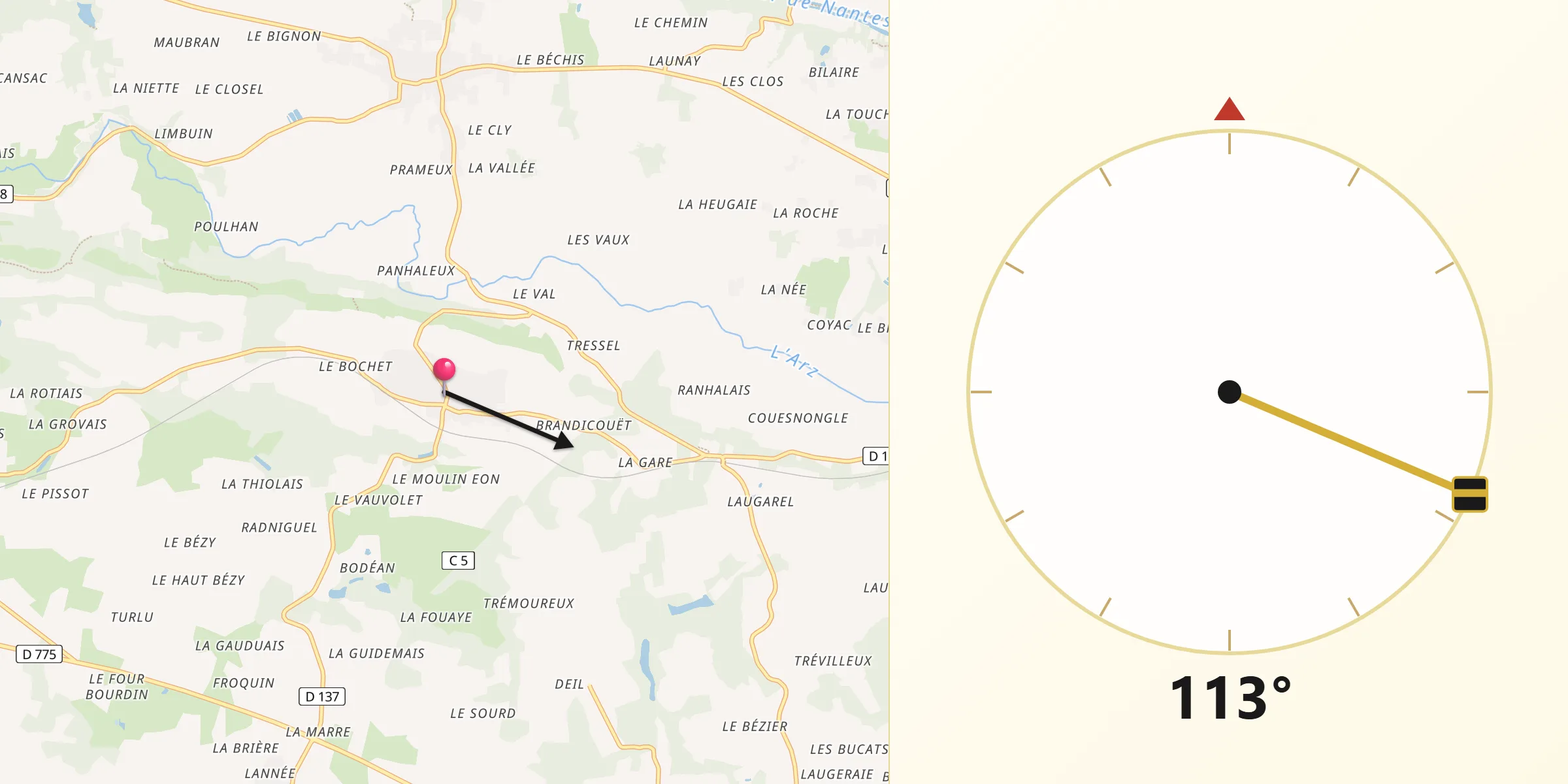 Direction vers la Qibla depuis Saint-Jacut-les-Pins