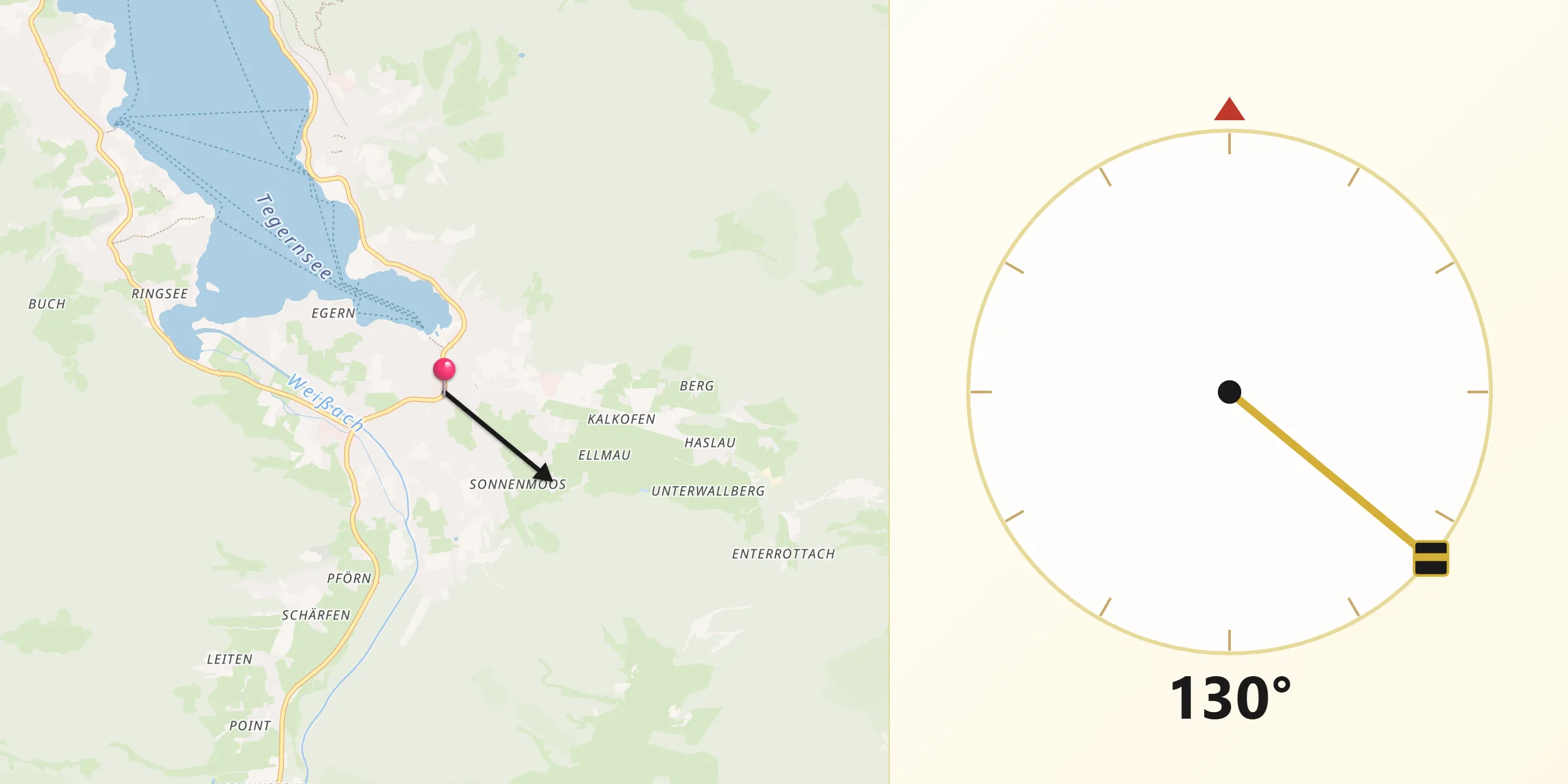 Qibla-Richtung von Rottach-Egern
