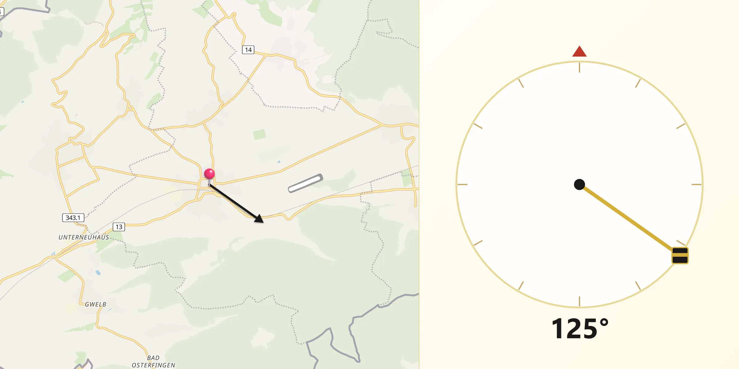 Direction vers la Qibla depuis Neunkirch