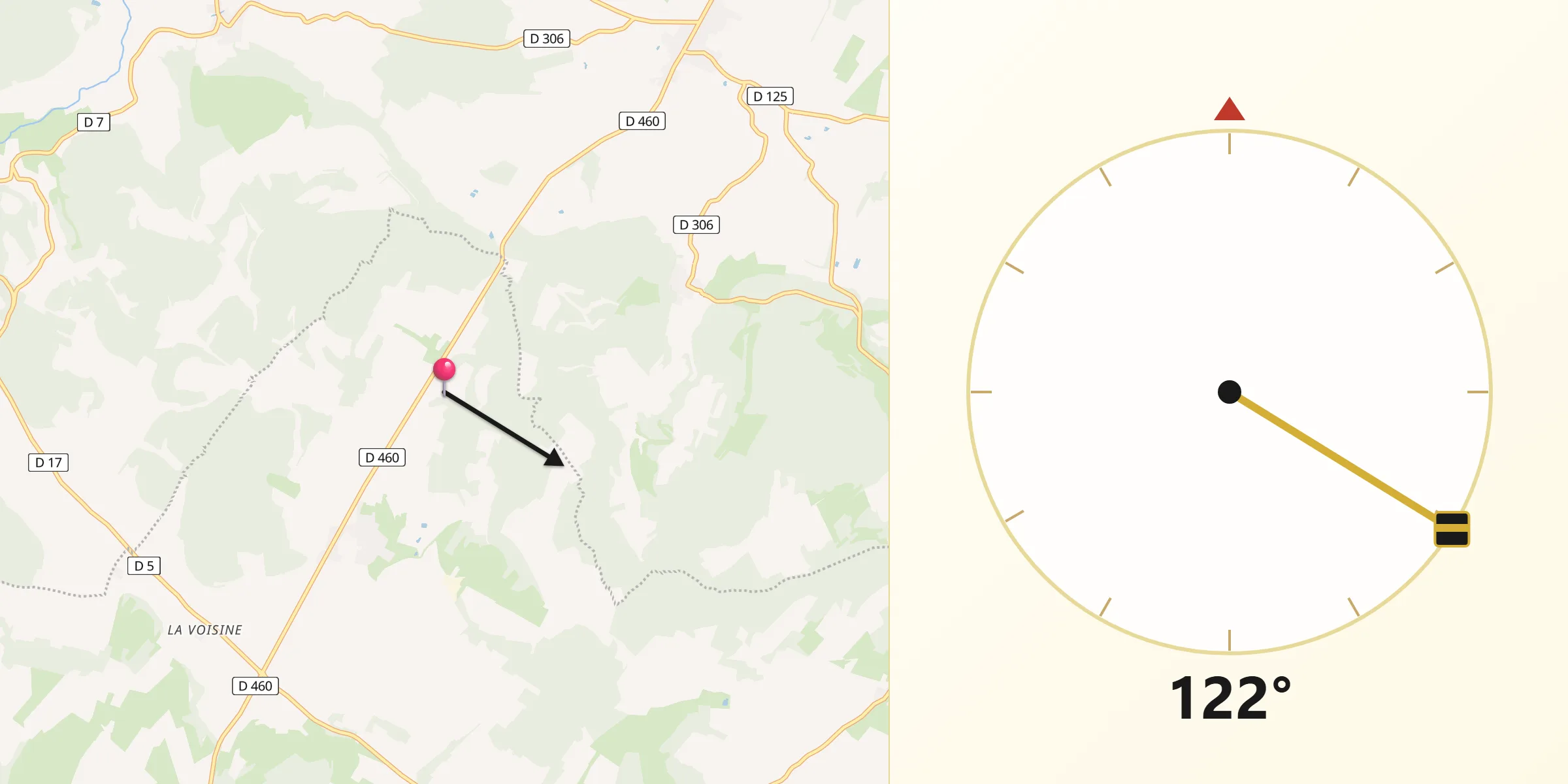 Direction vers la Qibla depuis Tornay