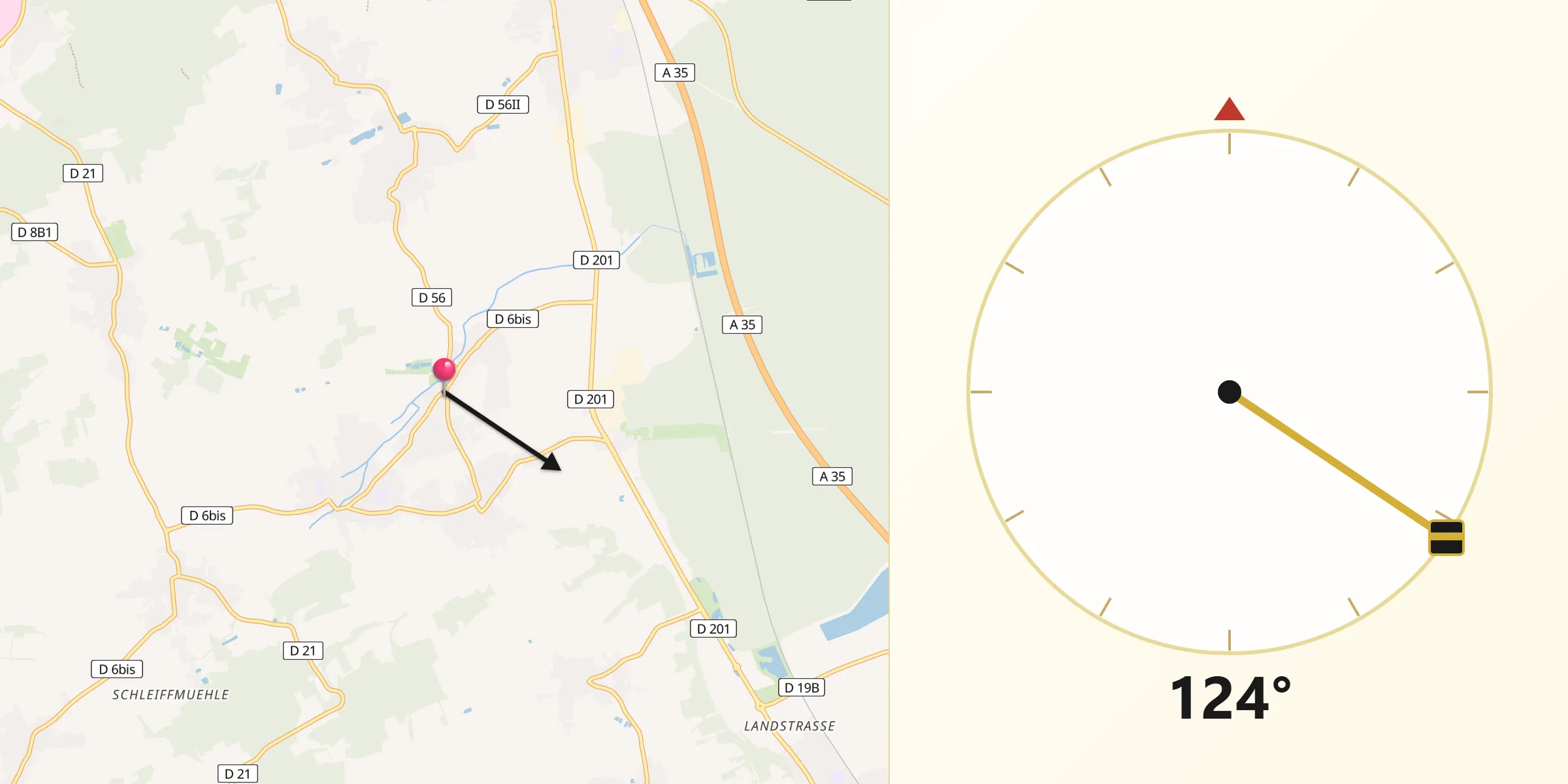 Direction vers la Qibla depuis Dietwiller