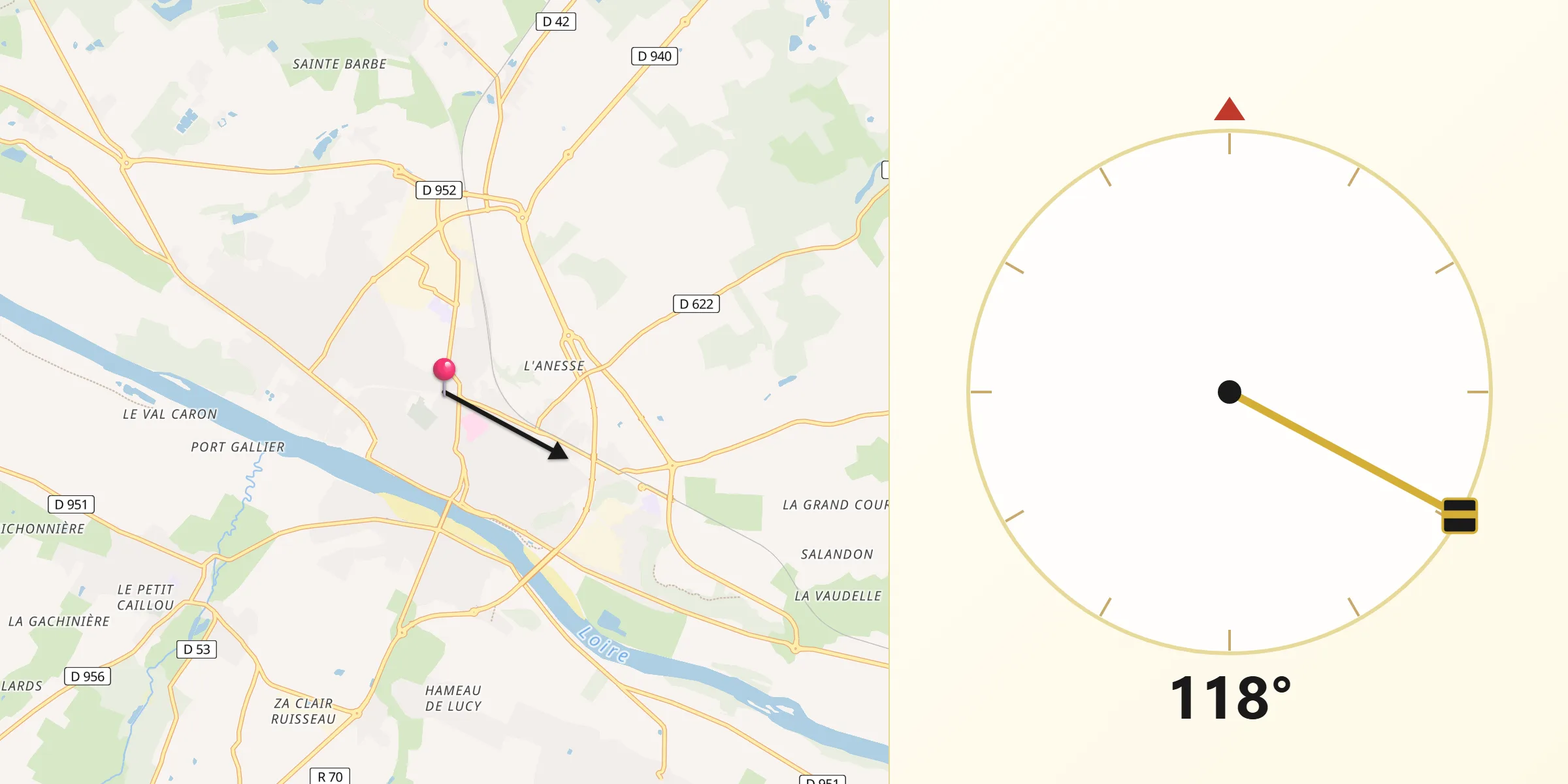 Direction vers la Qibla depuis Gien