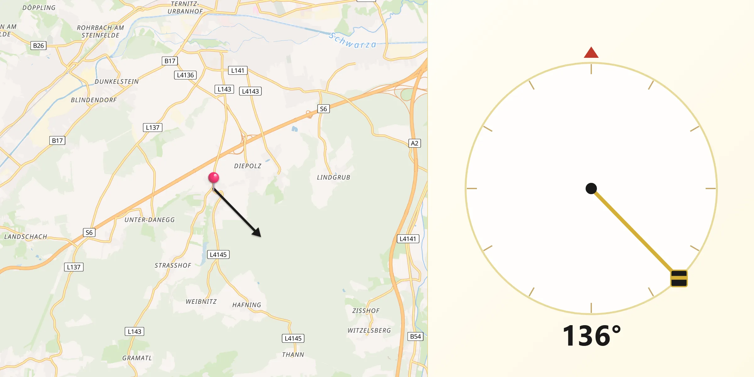 Qibla-Richtung von Wartmannstetten