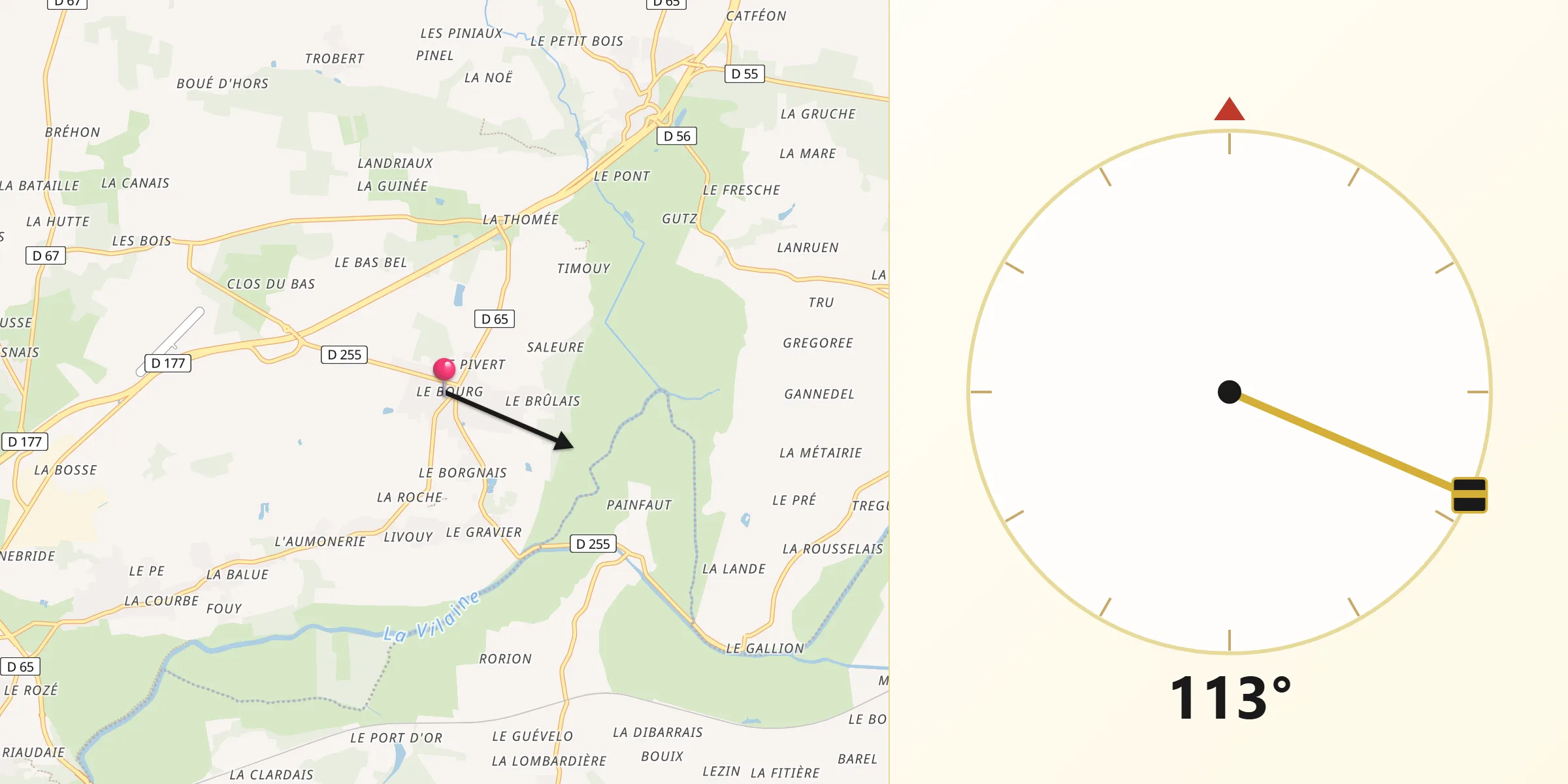 Direction vers la Qibla depuis Sainte-Marie