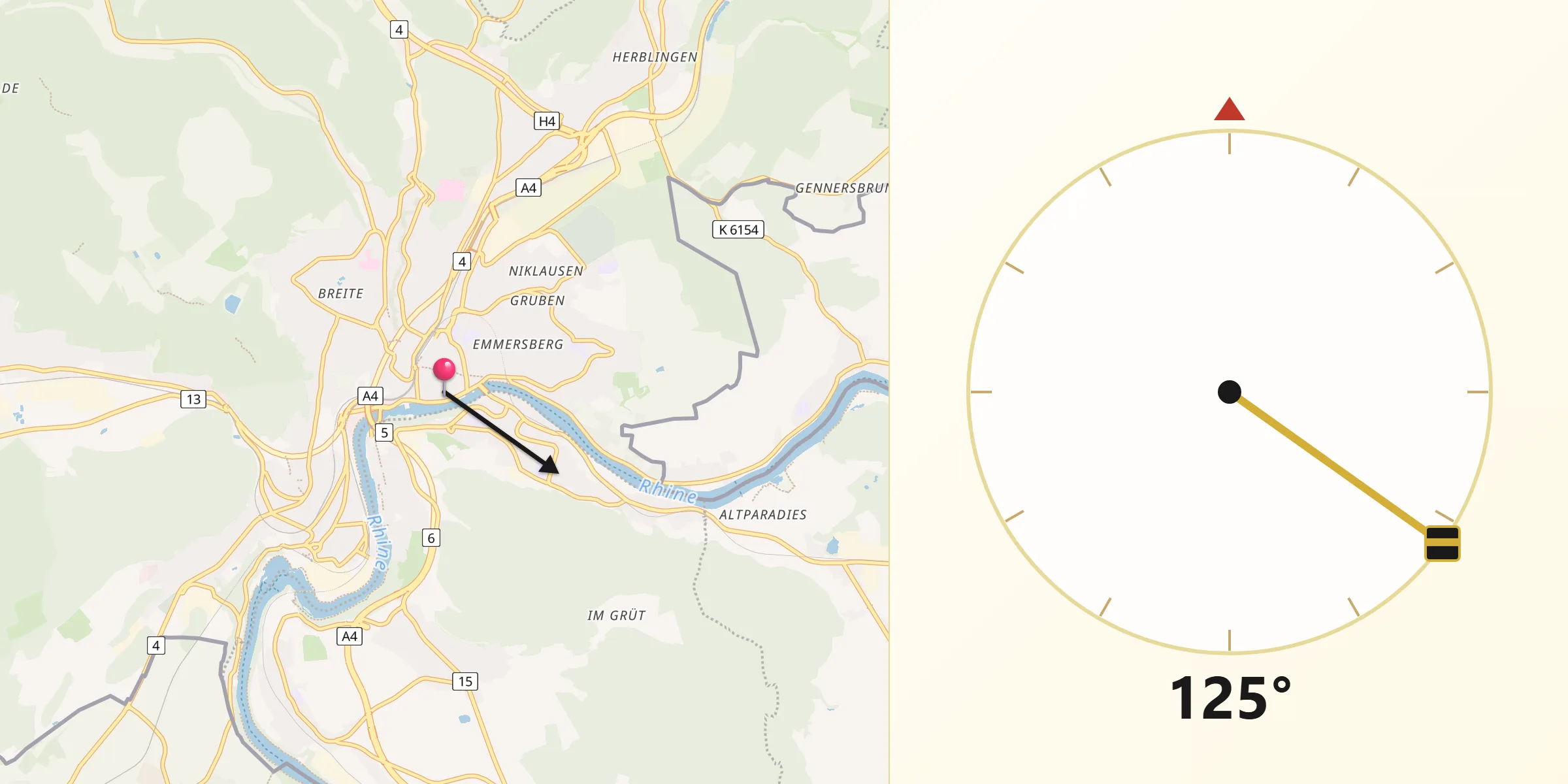 Qibla-Richtung von Bezirk Schaffhausen
