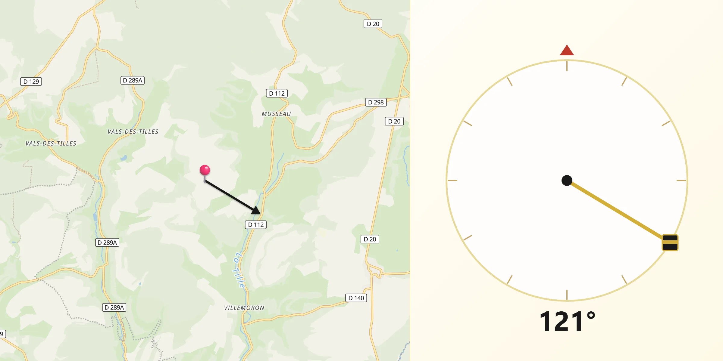 Direction vers la Qibla depuis Mouilleron