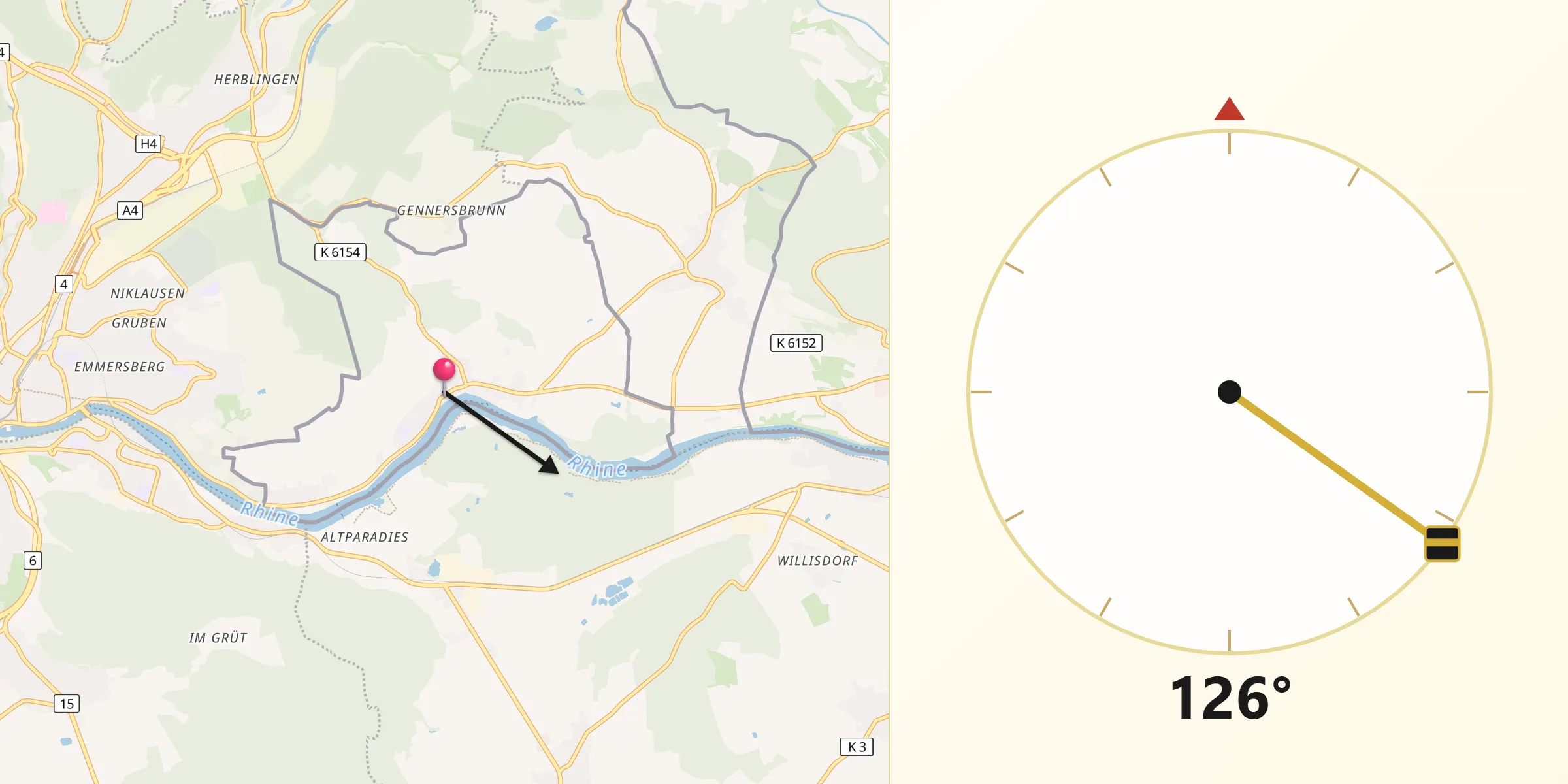Qibla-Richtung von Büsingen