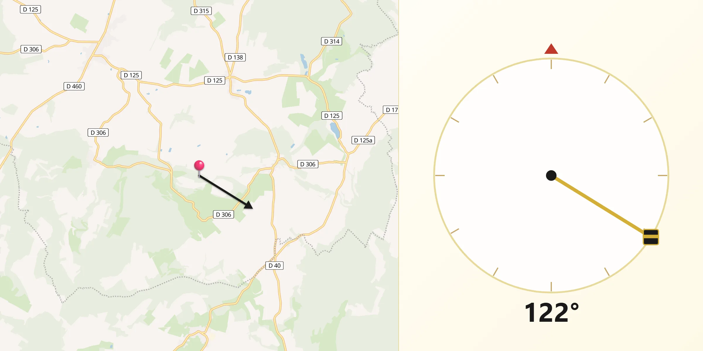 Direction vers la Qibla depuis Valleroy