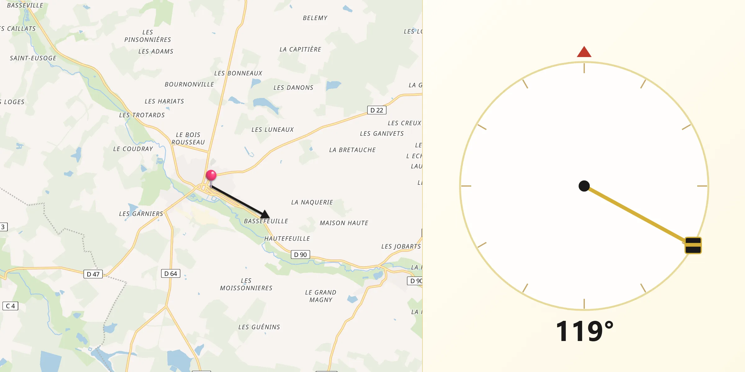 Direction vers la Qibla depuis Bléneau