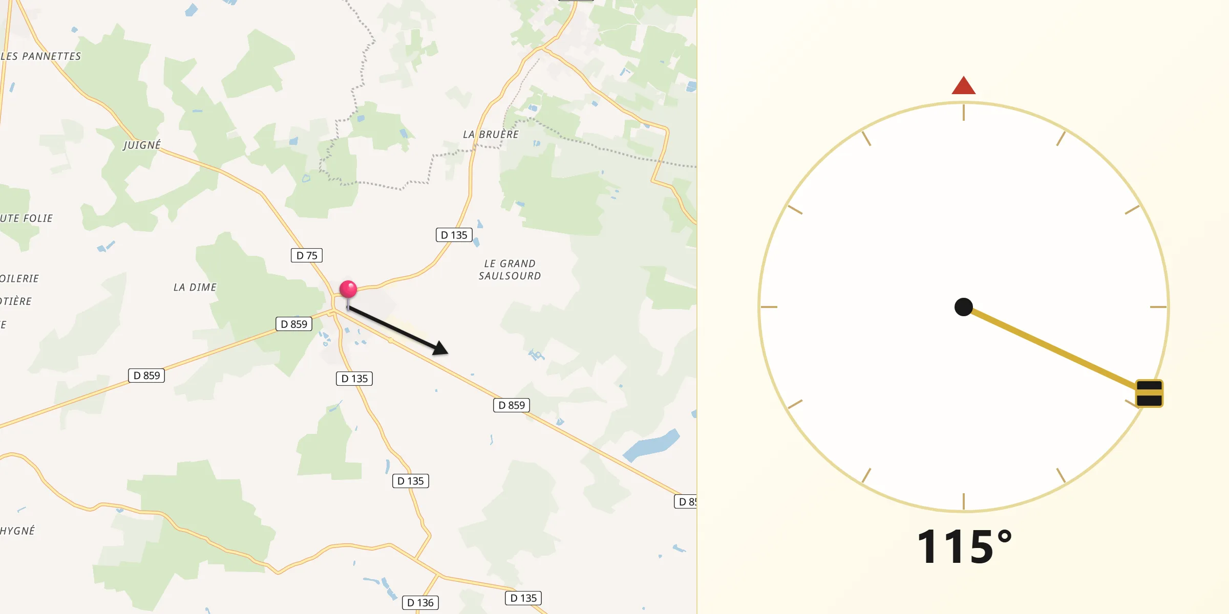 Direction vers la Qibla depuis Daumeray