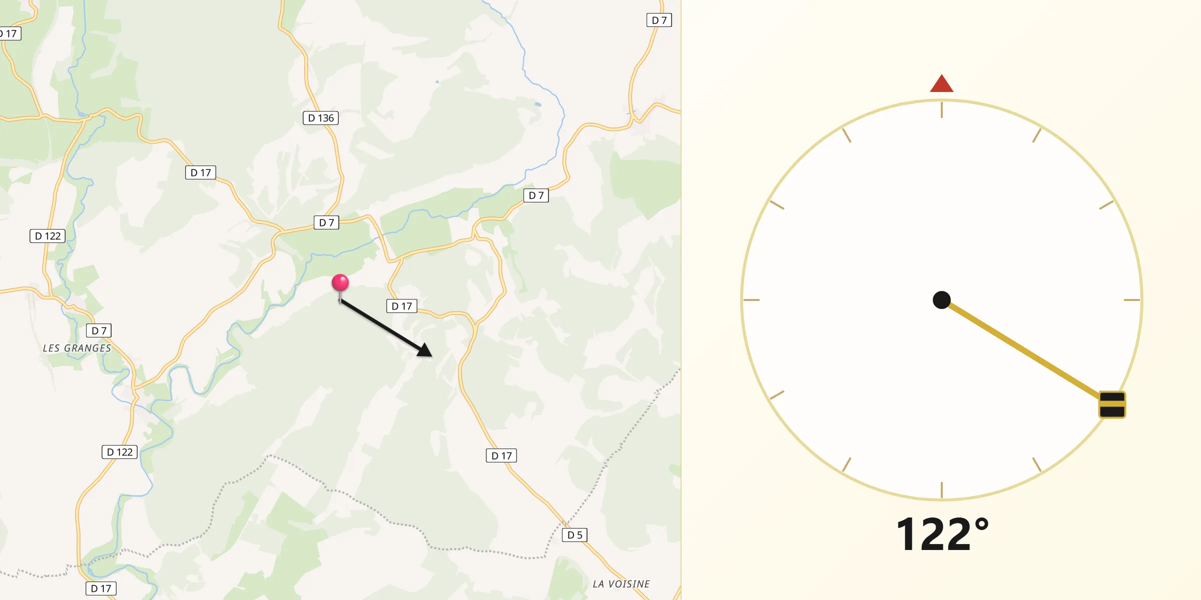 Direction vers la Qibla depuis Saulles
